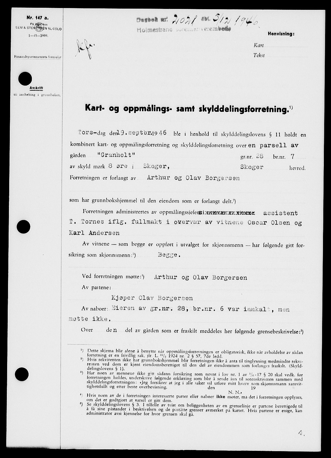 Holmestrand sorenskriveri, SAKO/A-67/G/Ga/Gaa/L0061: Pantebok nr. A-61, 1946-1947, Dagboknr: 2021/1946