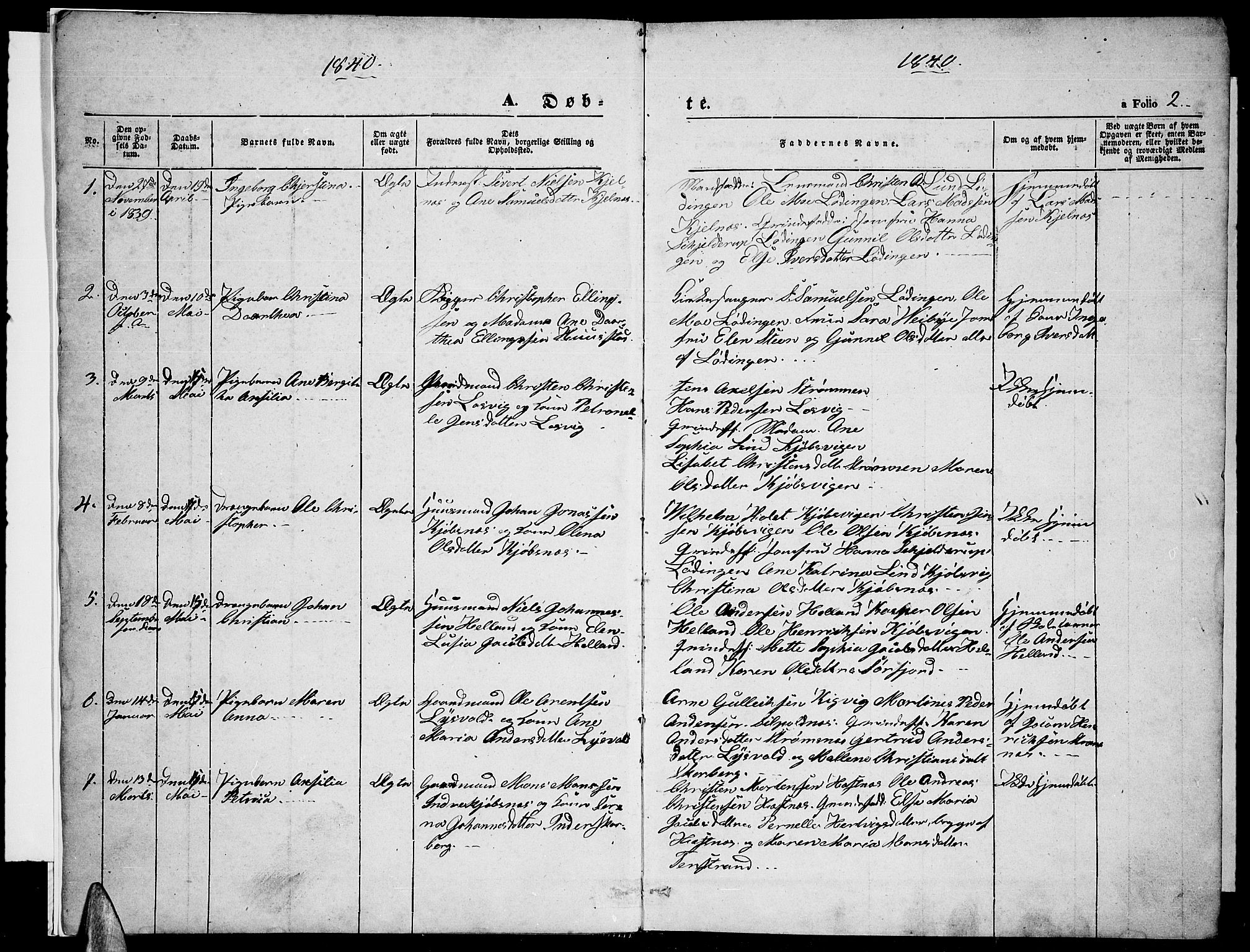 Ministerialprotokoller, klokkerbøker og fødselsregistre - Nordland, AV/SAT-A-1459/872/L1045: Klokkerbok nr. 872C01, 1840-1851, s. 2