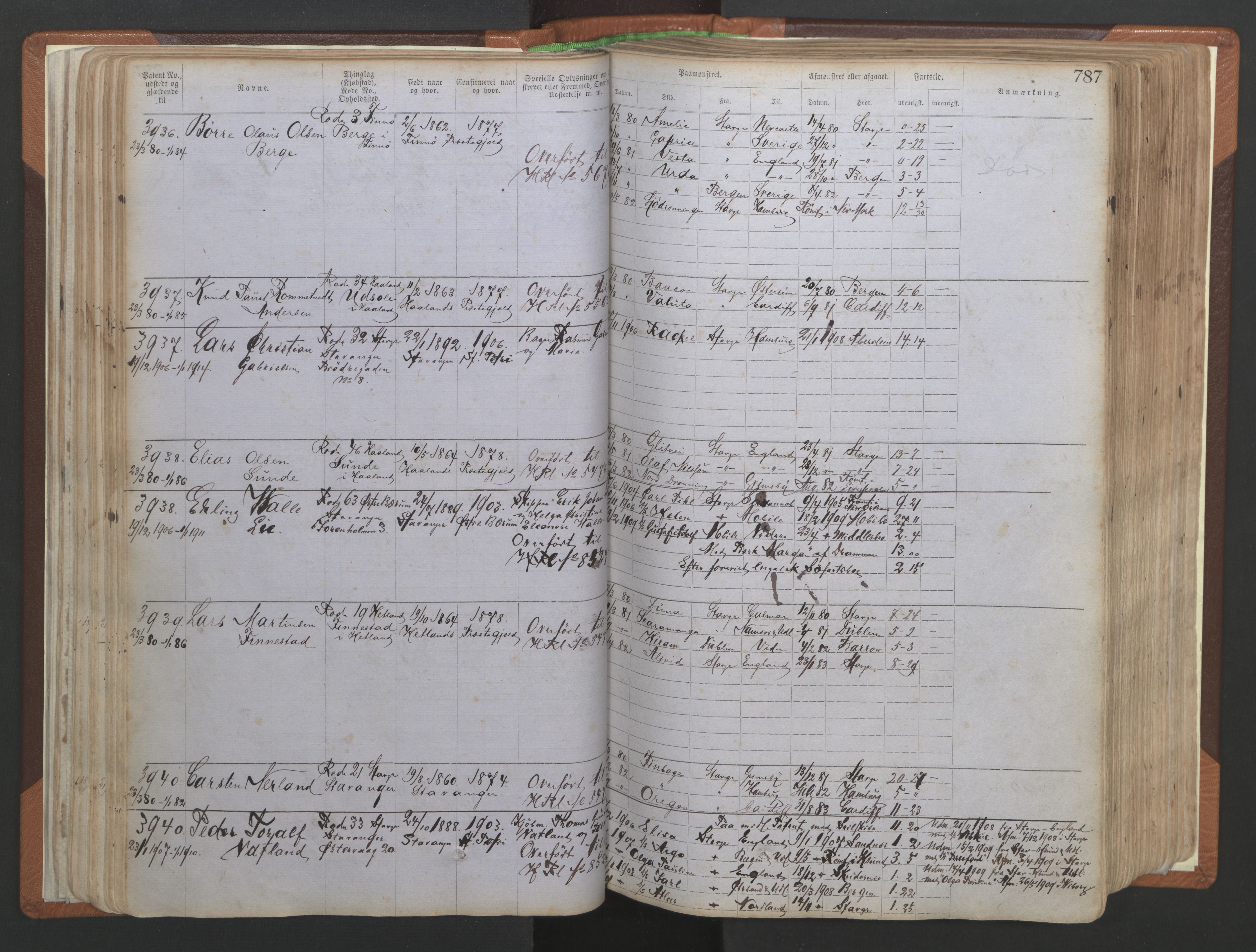 Stavanger sjømannskontor, AV/SAST-A-102006/F/Ff/L0006: Annotasjonsrulle No 2, patentnr. 3586-5505, 1878-1900, s. 74