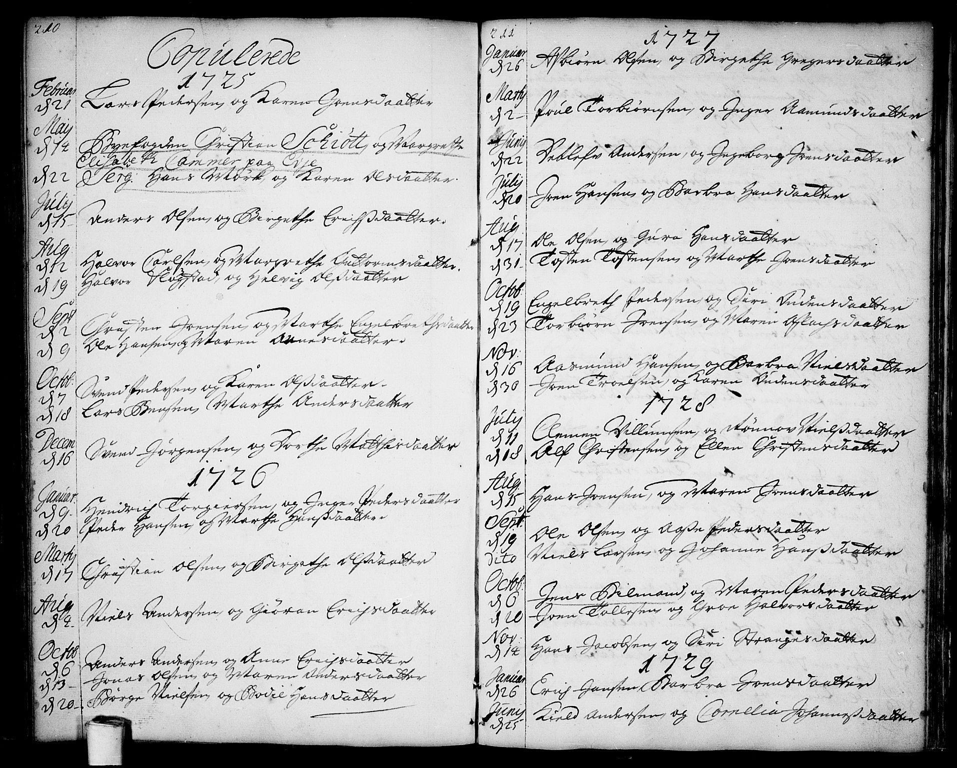 Rygge prestekontor Kirkebøker, AV/SAO-A-10084b/F/Fa/L0001: Ministerialbok nr. 1, 1725-1771, s. 210-211