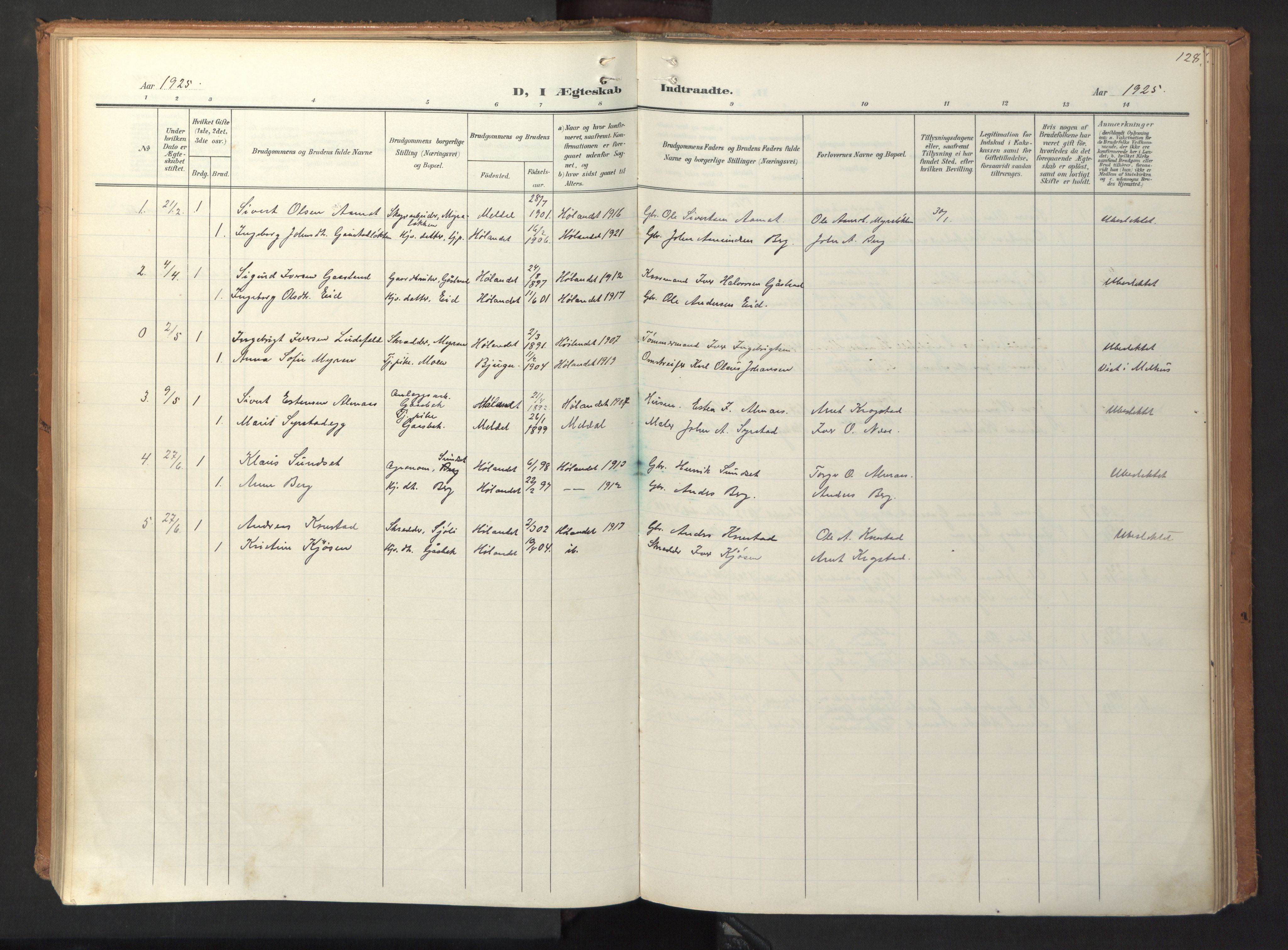 Ministerialprotokoller, klokkerbøker og fødselsregistre - Sør-Trøndelag, SAT/A-1456/694/L1128: Ministerialbok nr. 694A02, 1906-1931, s. 128