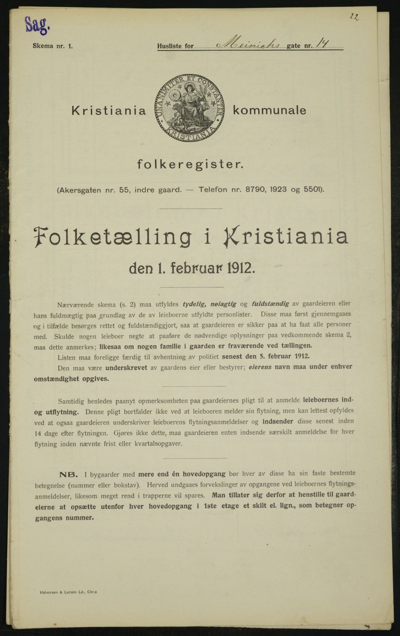 OBA, Kommunal folketelling 1.2.1912 for Kristiania, 1912, s. 65433