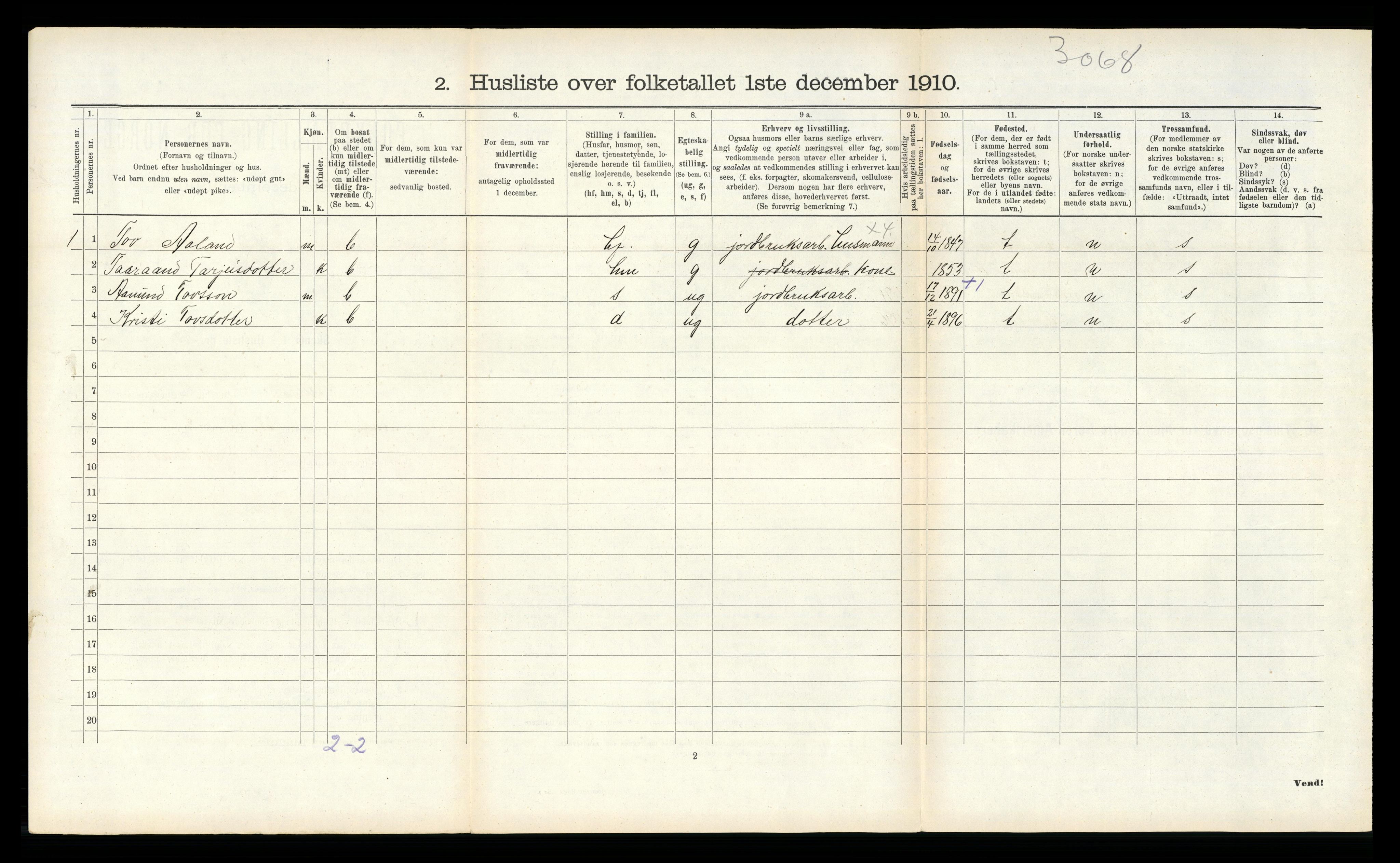 RA, Folketelling 1910 for 0834 Vinje herred, 1910, s. 381