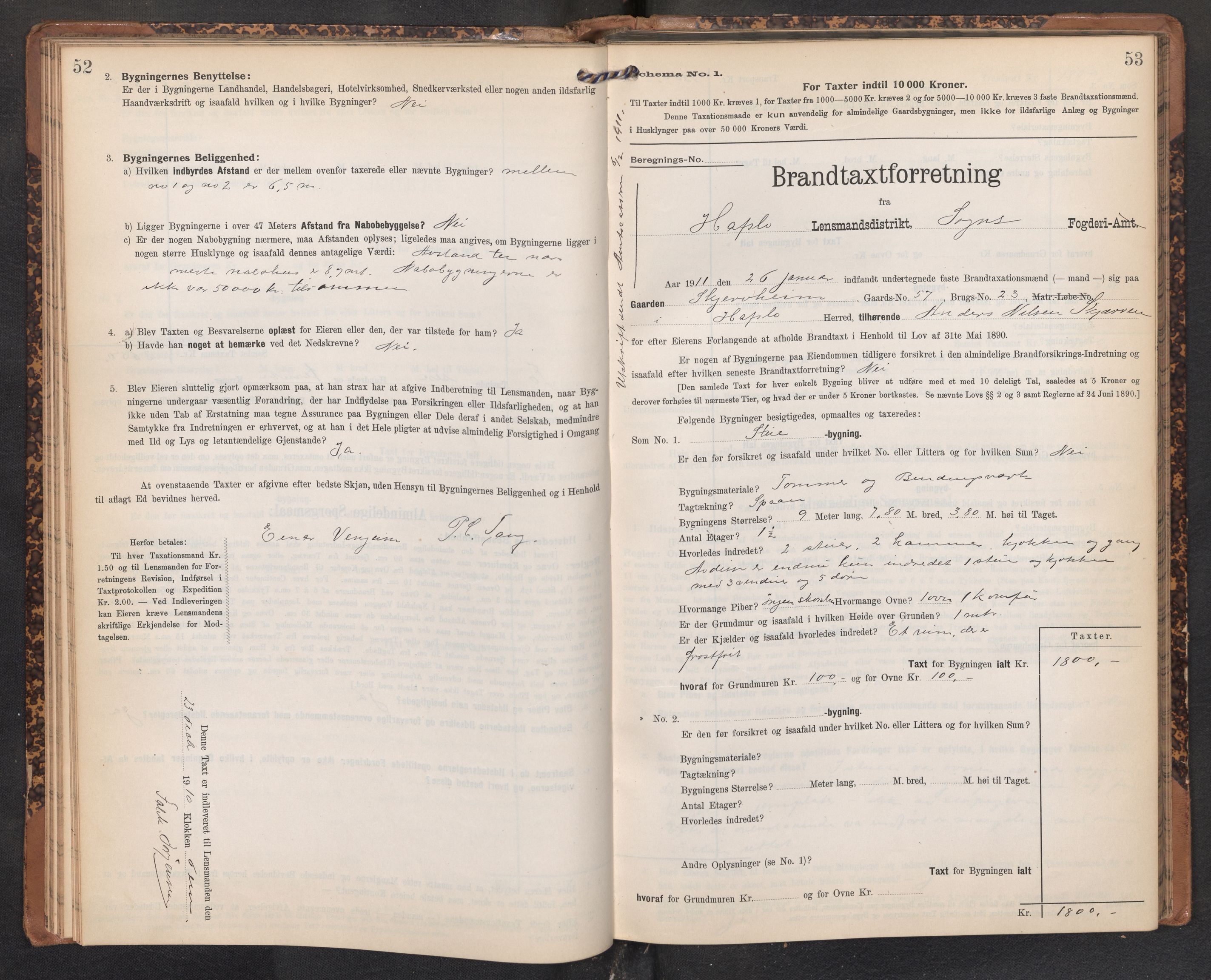 Lensmannen i Hafslo, SAB/A-28001/0012/L0007: Branntakstprotokoll, skjematakst, 1905-1922, s. 52-53