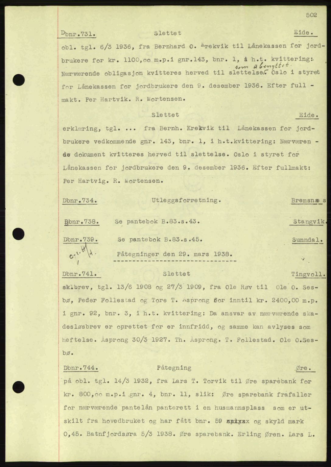 Nordmøre sorenskriveri, SAT/A-4132/1/2/2Ca: Pantebok nr. C80, 1936-1939, Dagboknr: 731/1938