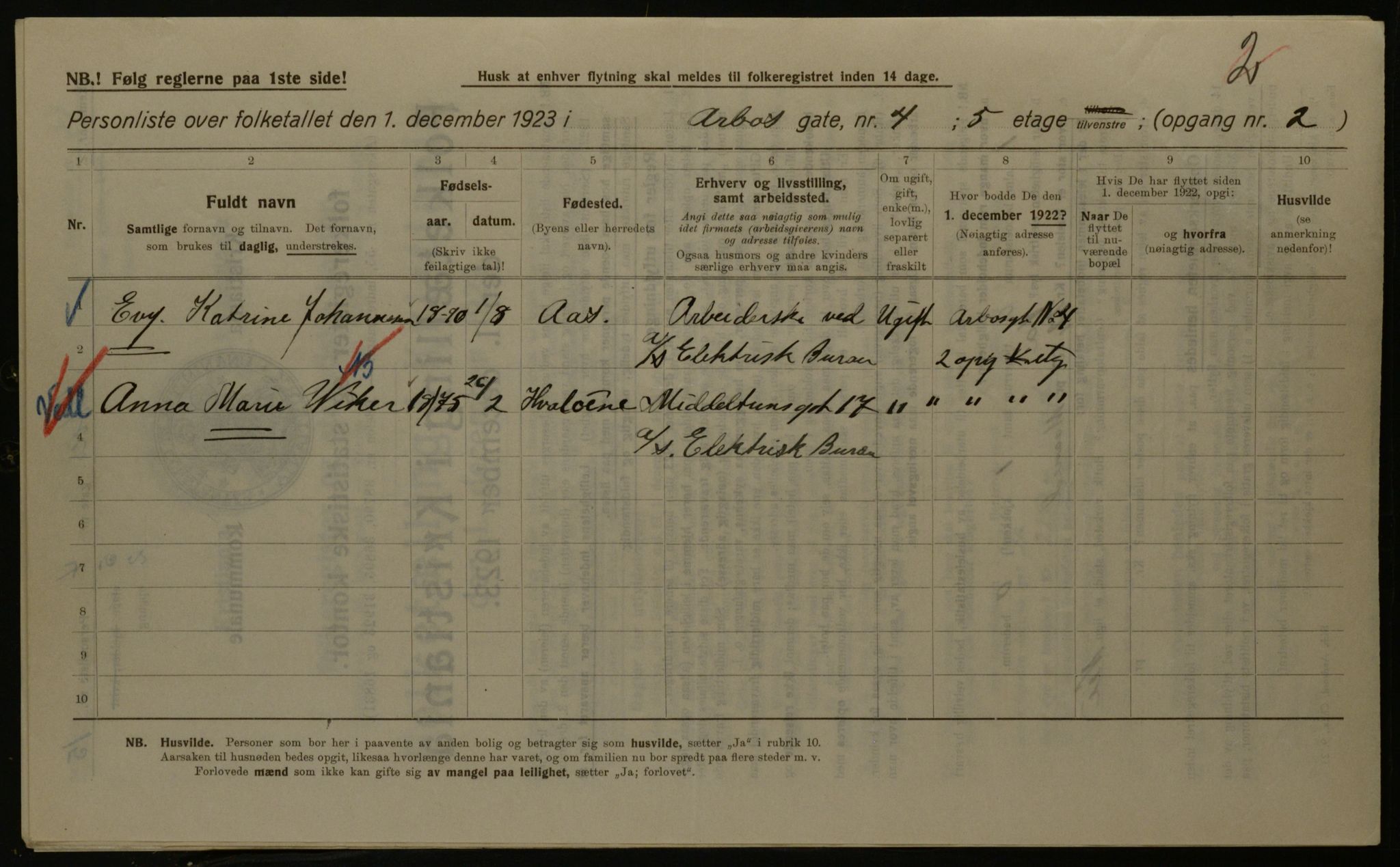 OBA, Kommunal folketelling 1.12.1923 for Kristiania, 1923, s. 2201