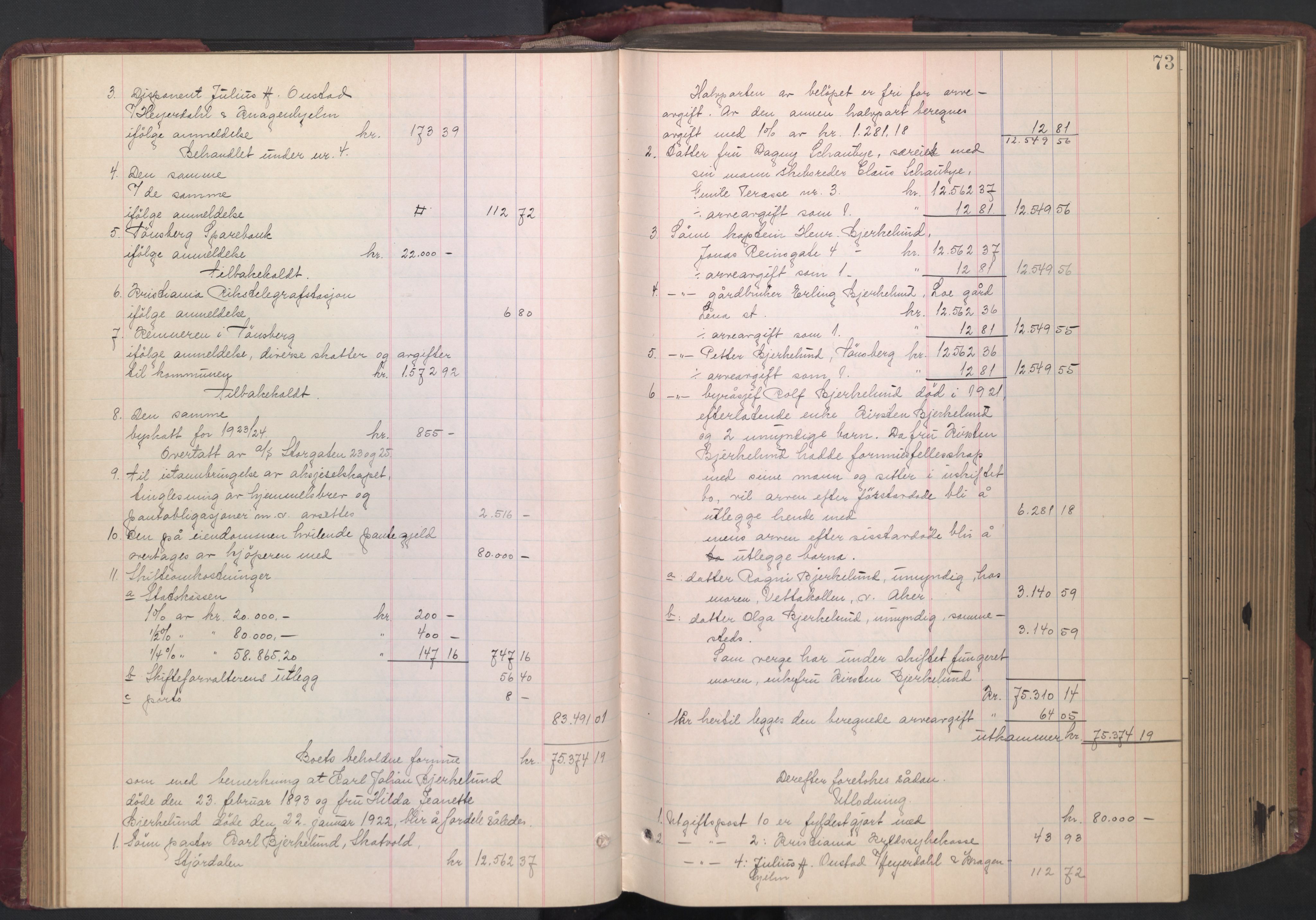 Oslo skifterett, AV/SAO-A-10383/H/Hd/Hdc/L0012: Skifteutlodningsprotokoll, 1923-1925, s. 73