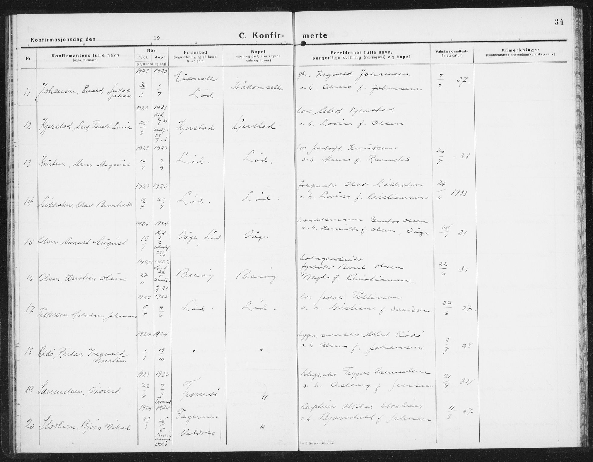 Ministerialprotokoller, klokkerbøker og fødselsregistre - Nordland, AV/SAT-A-1459/872/L1050: Klokkerbok nr. 872C06, 1932-1942, s. 34