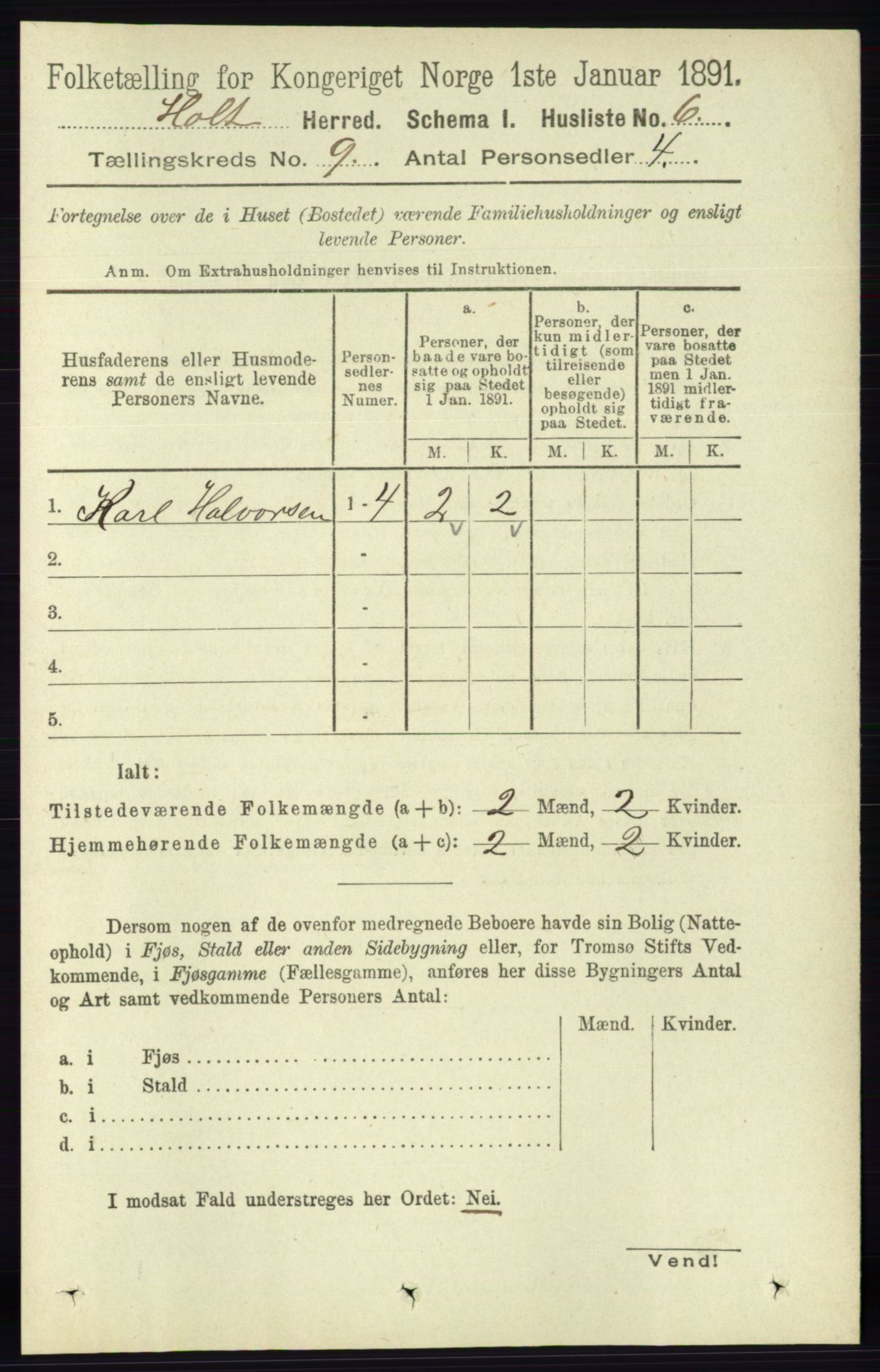 RA, Folketelling 1891 for 0914 Holt herred, 1891, s. 3874