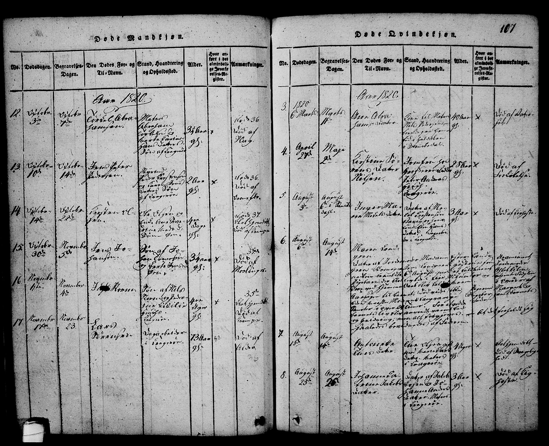 Kragerø kirkebøker, SAKO/A-278/G/Ga/L0002: Klokkerbok nr. 2, 1814-1831, s. 107