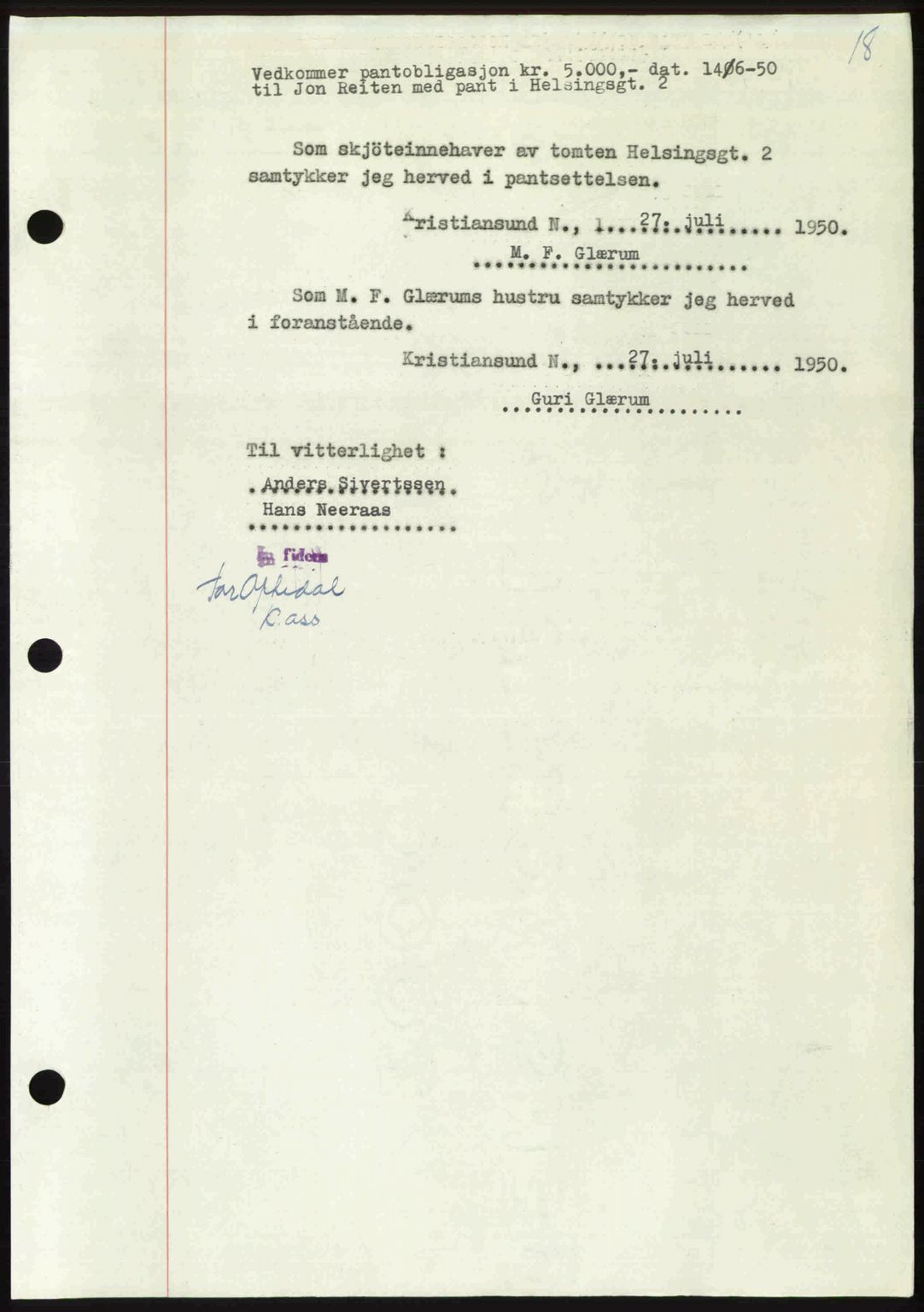 Kristiansund byfogd, AV/SAT-A-4587/A/27: Pantebok nr. 50, 1950-1950, Dagboknr: 1280/1950