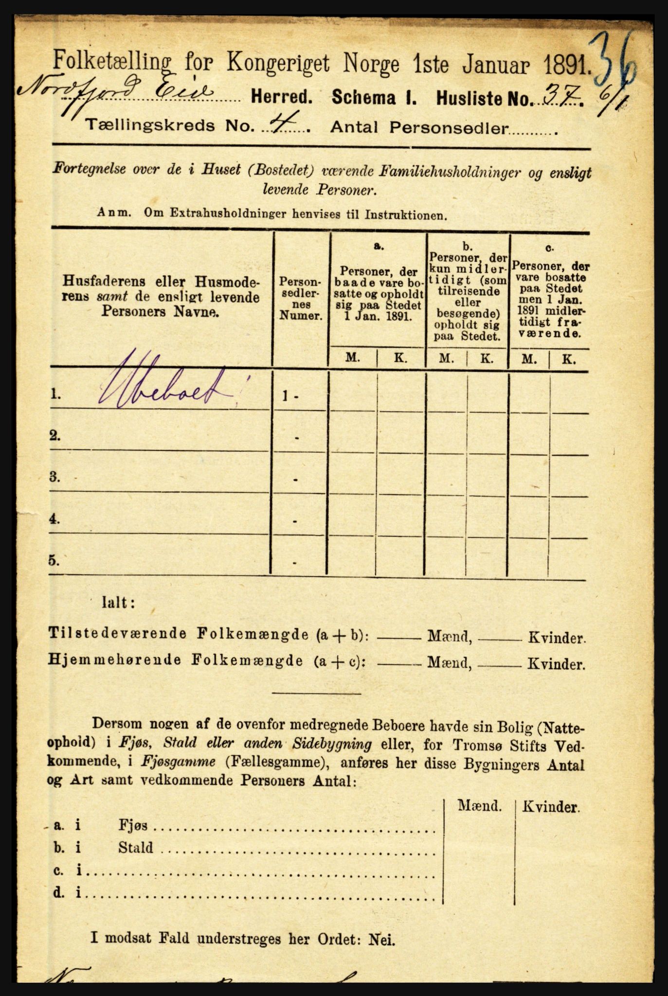 RA, Folketelling 1891 for 1443 Eid herred, 1891, s. 872