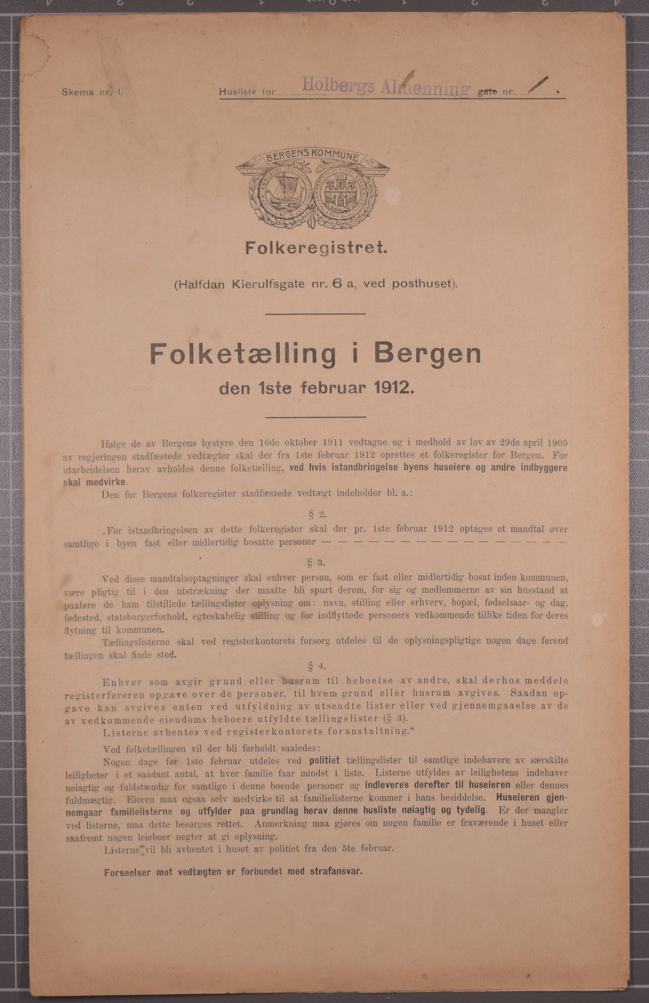 SAB, Kommunal folketelling 1912 for Bergen kjøpstad, 1912, s. 3097