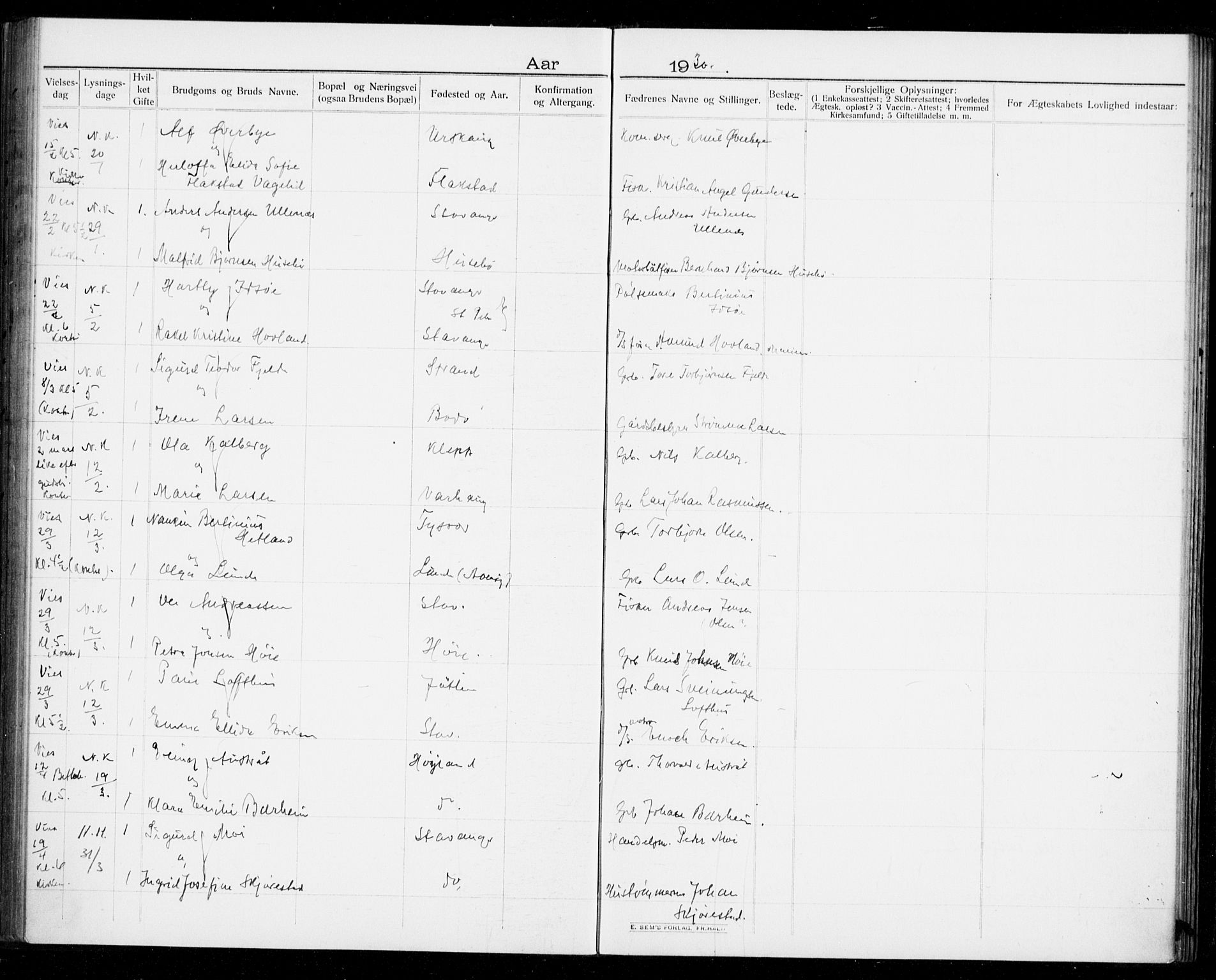 Hetland sokneprestkontor, AV/SAST-A-101826/70/705BA/L0005: Lysningsprotokoll nr. 705.BA.5, 1911-1935