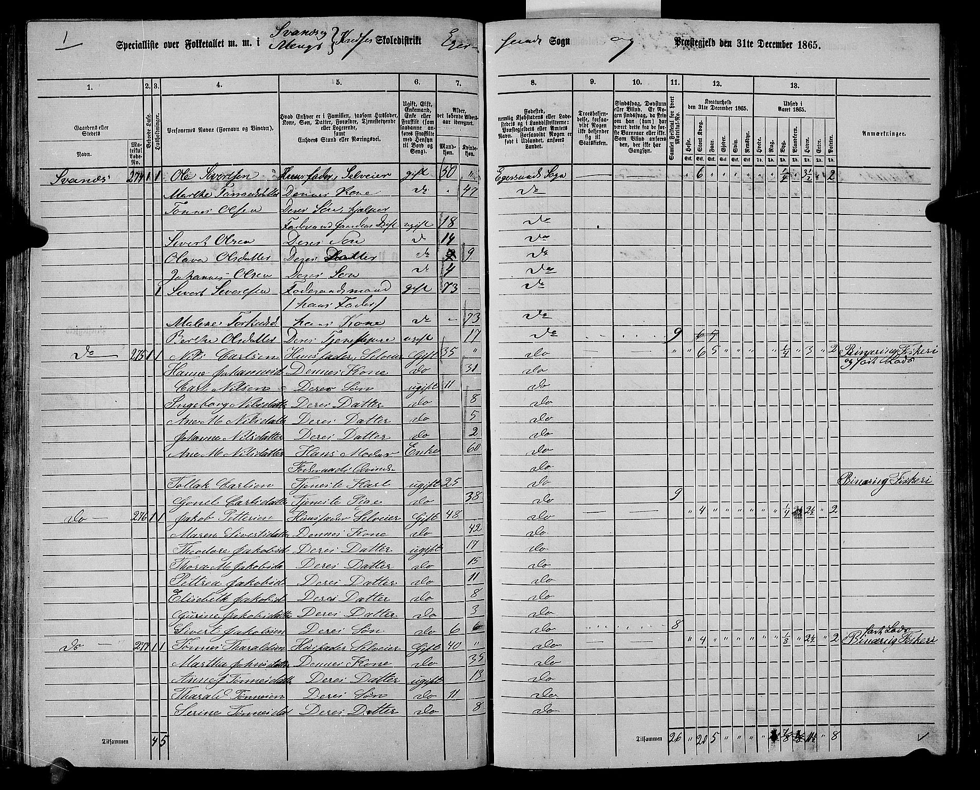 RA, Folketelling 1865 for 1116L Eigersund prestegjeld, Eigersund landsokn og Ogna sokn, 1865, s. 92