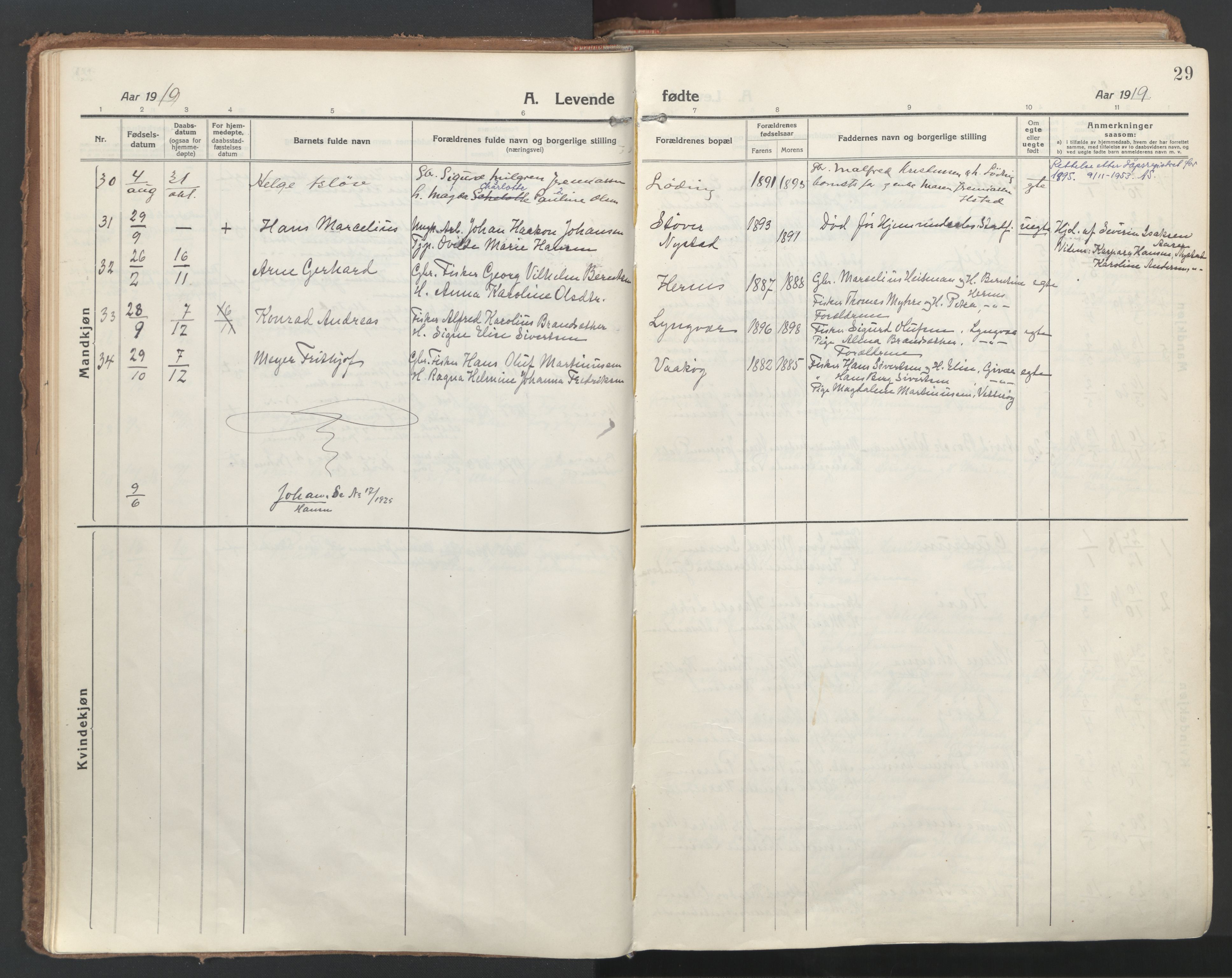 Ministerialprotokoller, klokkerbøker og fødselsregistre - Nordland, AV/SAT-A-1459/802/L0060: Ministerialbok nr. 802A07, 1916-1933, s. 29