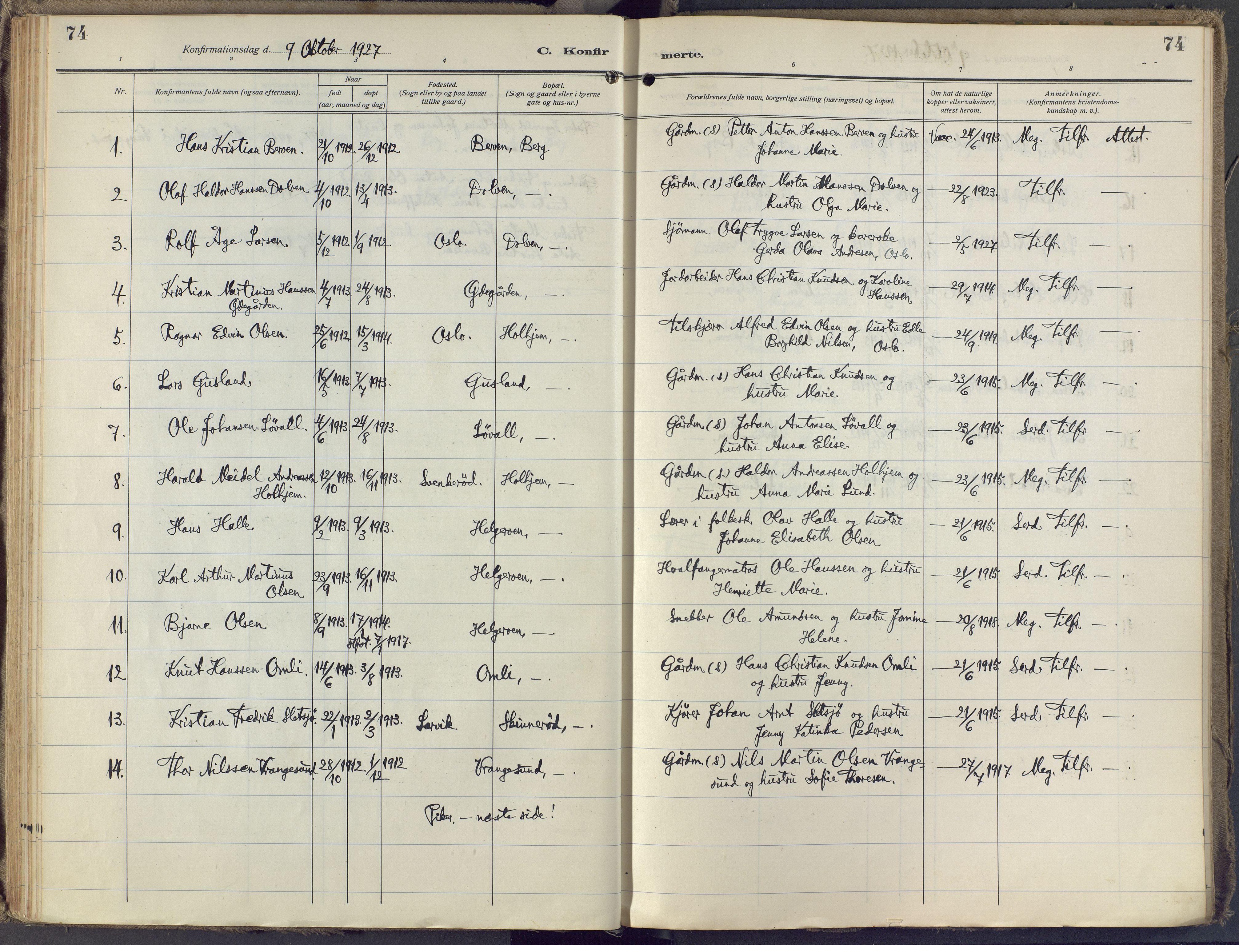 Brunlanes kirkebøker, AV/SAKO-A-342/F/Fb/L0004: Ministerialbok nr. II 4, 1923-1940, s. 74