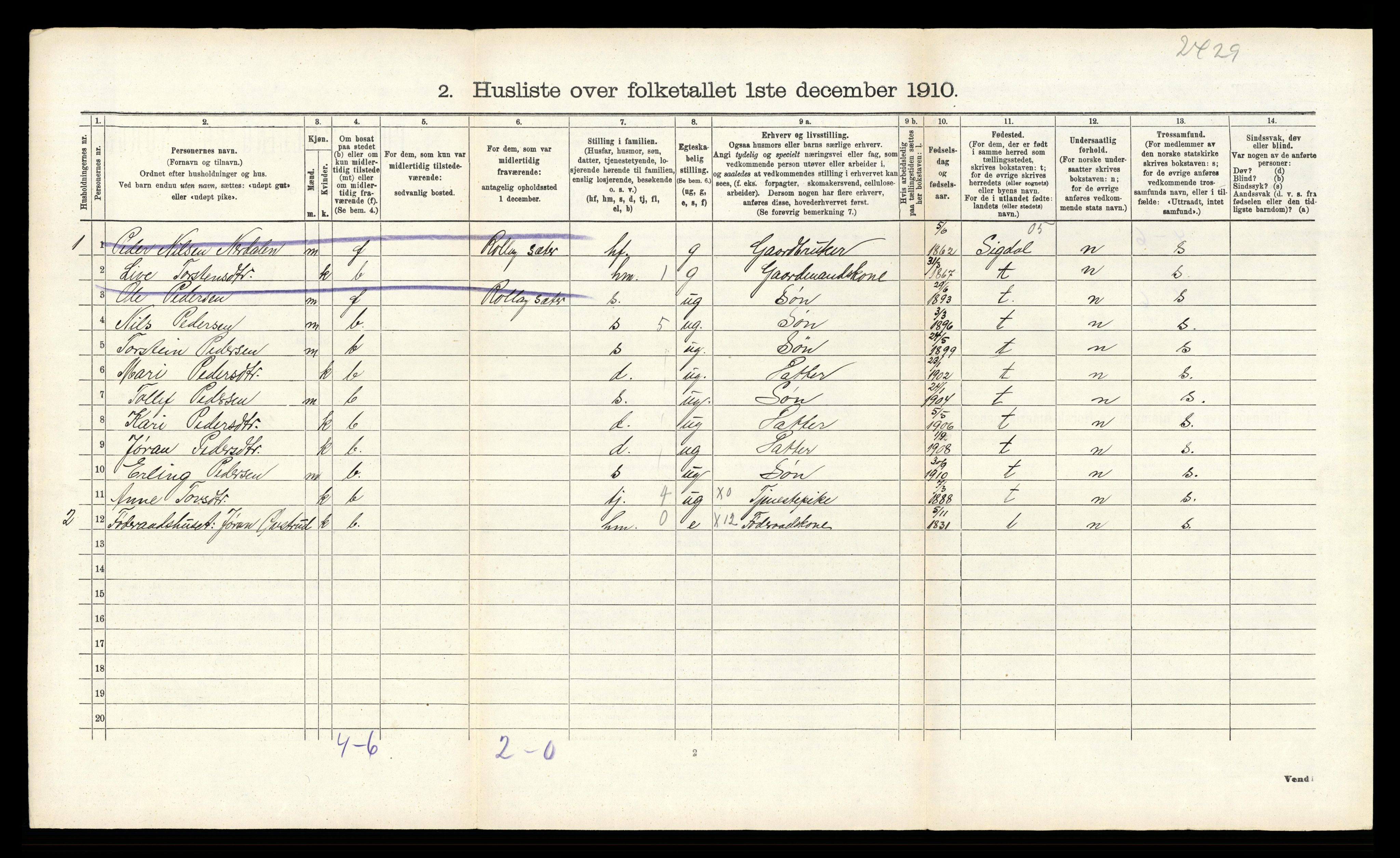 RA, Folketelling 1910 for 0632 Rollag herred, 1910, s. 264