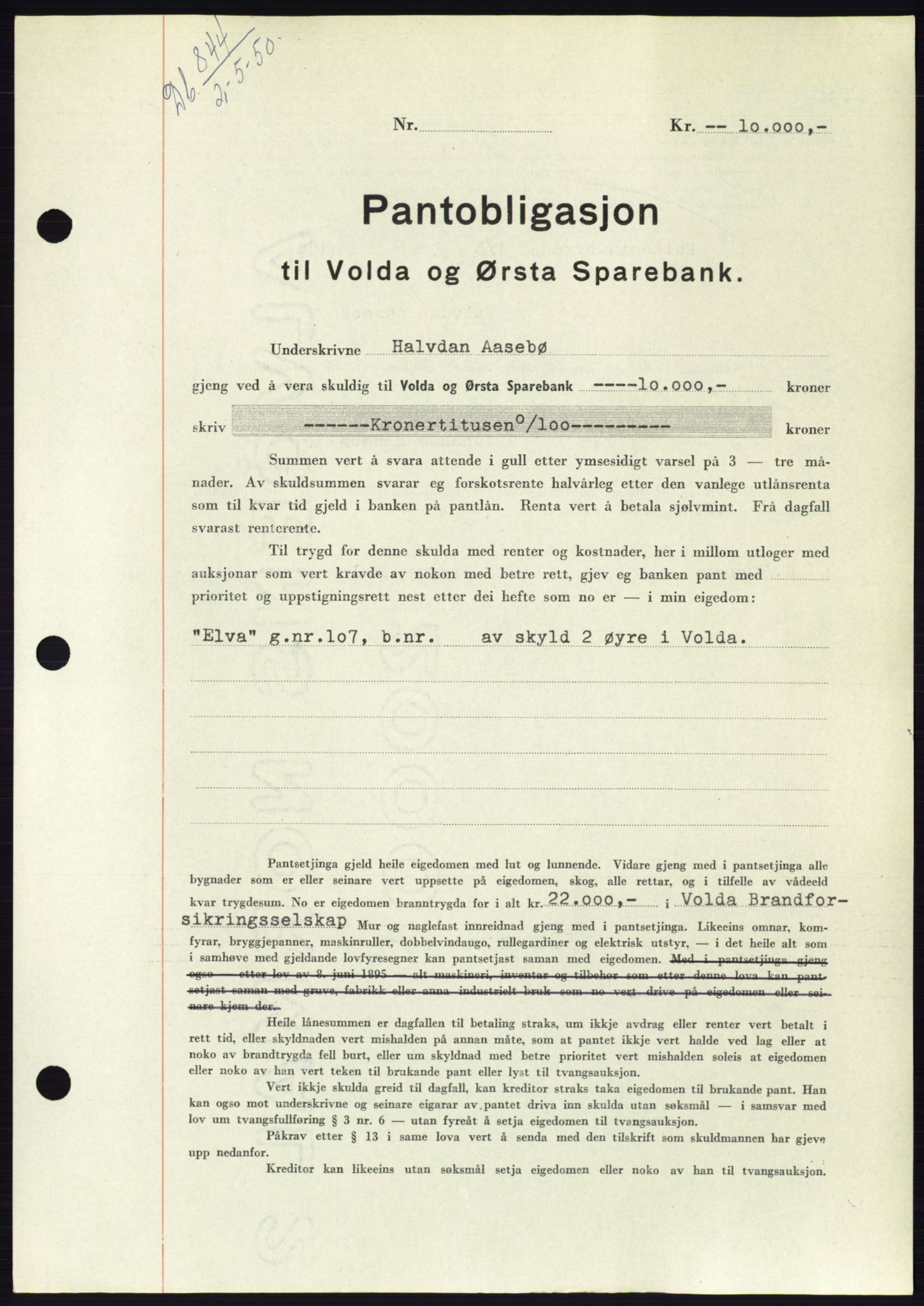Søre Sunnmøre sorenskriveri, SAT/A-4122/1/2/2C/L0118: Pantebok nr. 6B, 1949-1950, Dagboknr: 844/1950