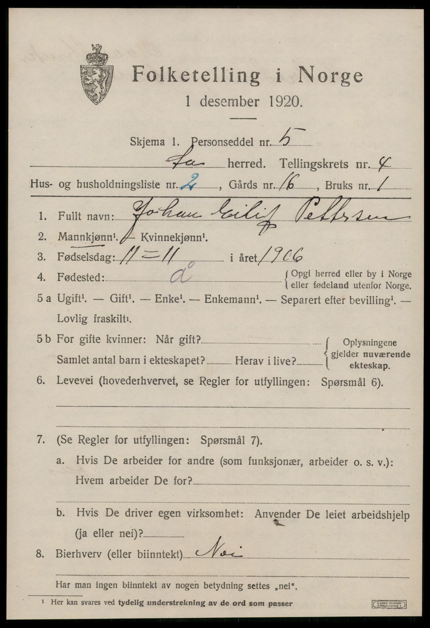 SAT, Folketelling 1920 for 1630 Å herred, 1920, s. 2086