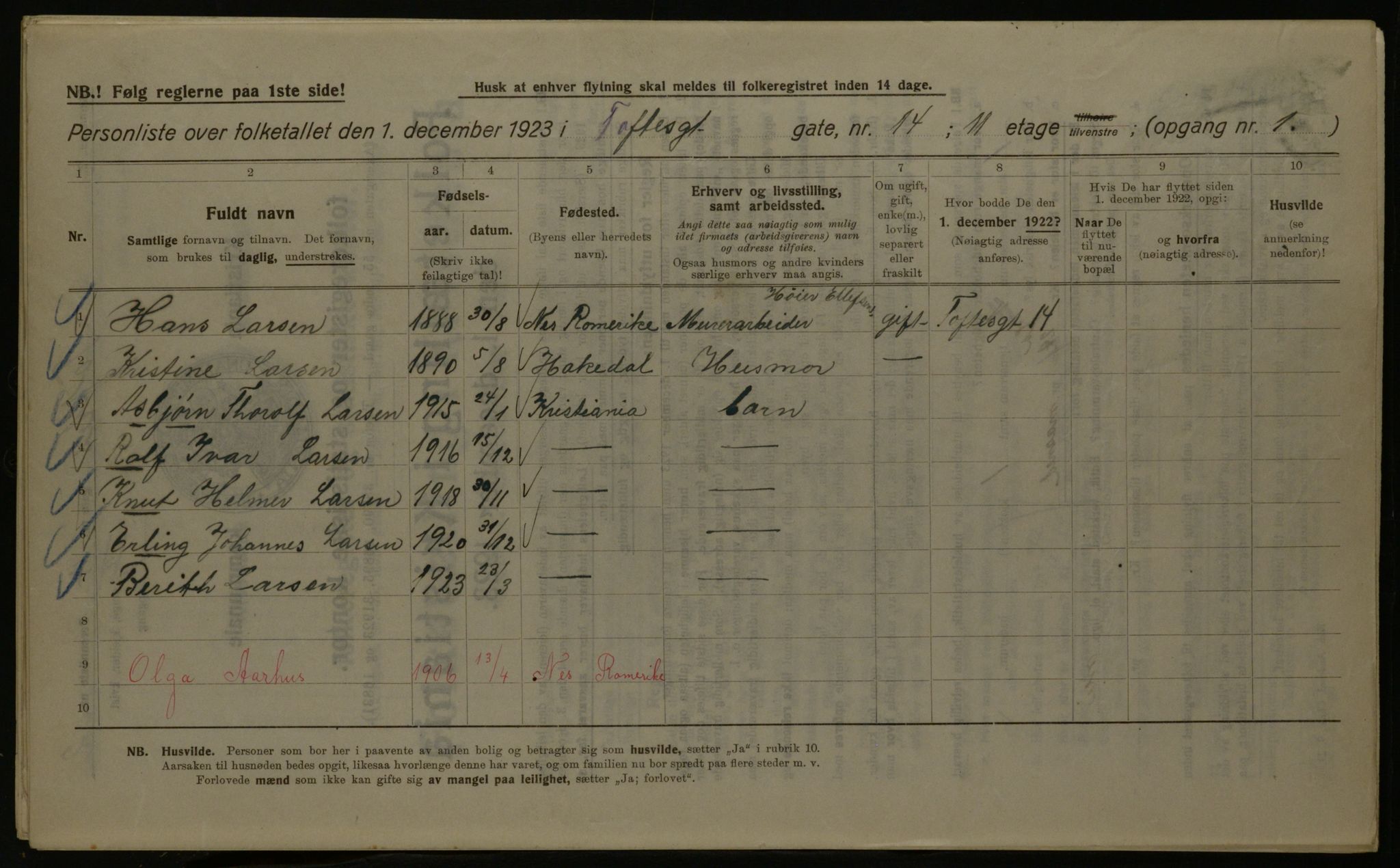 OBA, Kommunal folketelling 1.12.1923 for Kristiania, 1923, s. 123389