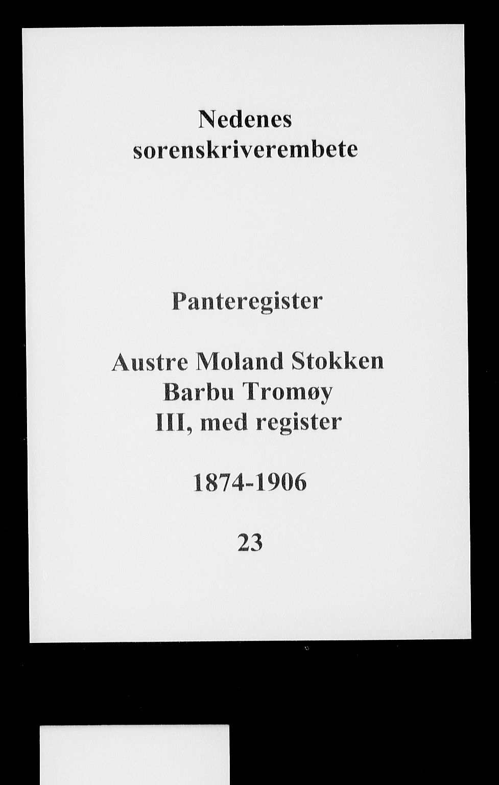 Nedenes sorenskriveri, AV/SAK-1221-0006/G/Ga/Gaa/L0025: Panteregister nr. 23, 1874-1906