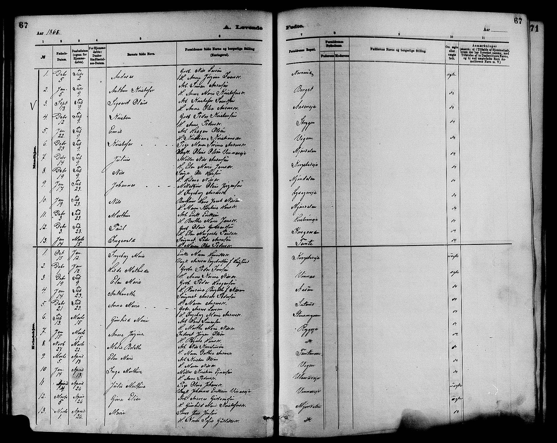 Nedre Eiker kirkebøker, AV/SAKO-A-612/F/Fa/L0001: Ministerialbok nr. 1, 1853-1877, s. 67