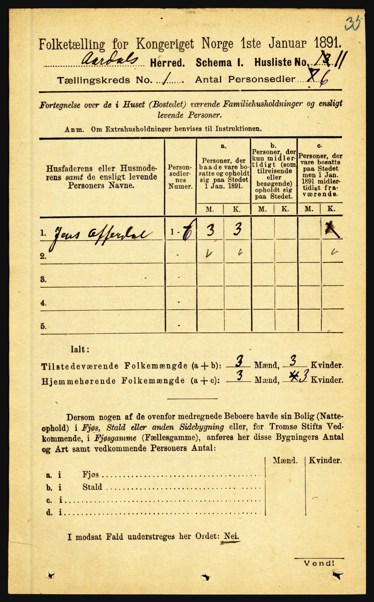 RA, Folketelling 1891 for 1424 Årdal herred, 1891, s. 31