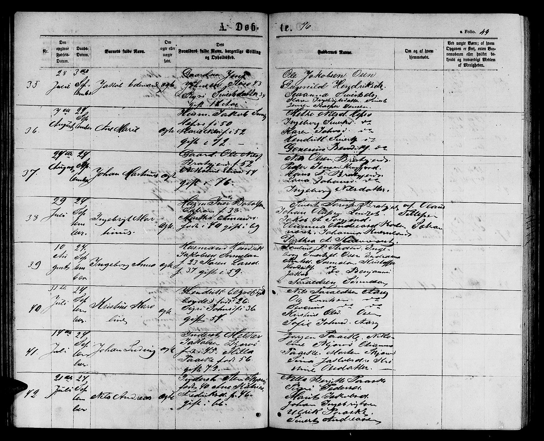 Ministerialprotokoller, klokkerbøker og fødselsregistre - Sør-Trøndelag, AV/SAT-A-1456/658/L0725: Klokkerbok nr. 658C01, 1867-1882, s. 49