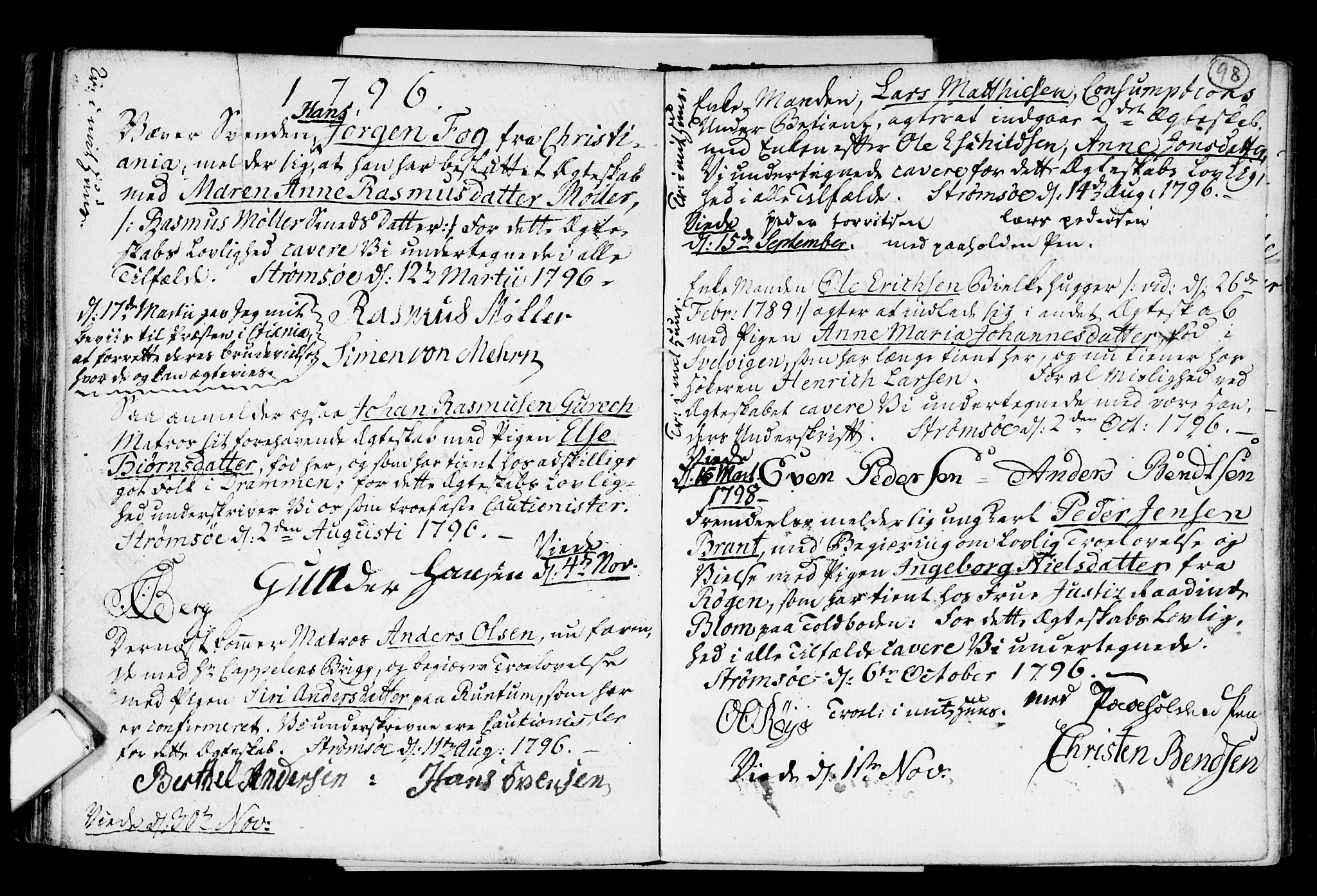 Strømsø kirkebøker, SAKO/A-246/H/Hb/L0001: Forlovererklæringer nr. 1, 1752-1815, s. 98