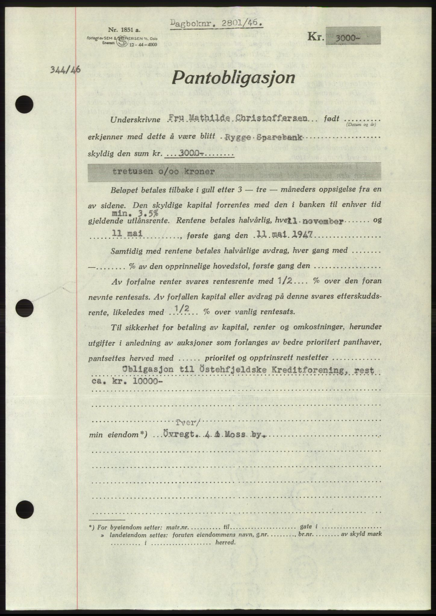 Moss sorenskriveri, SAO/A-10168: Pantebok nr. B16, 1946-1947, Dagboknr: 2801/1946