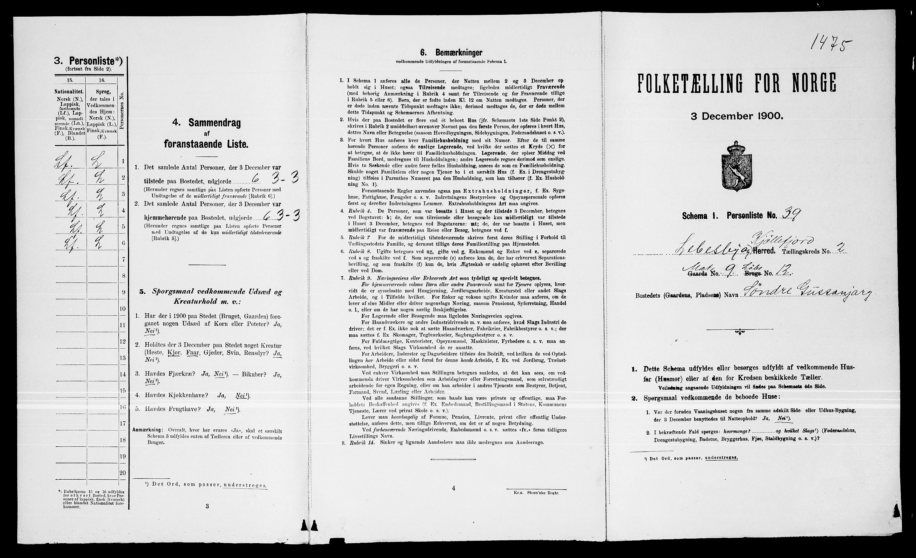 SATØ, Folketelling 1900 for 2022 Lebesby herred, 1900, s. 186
