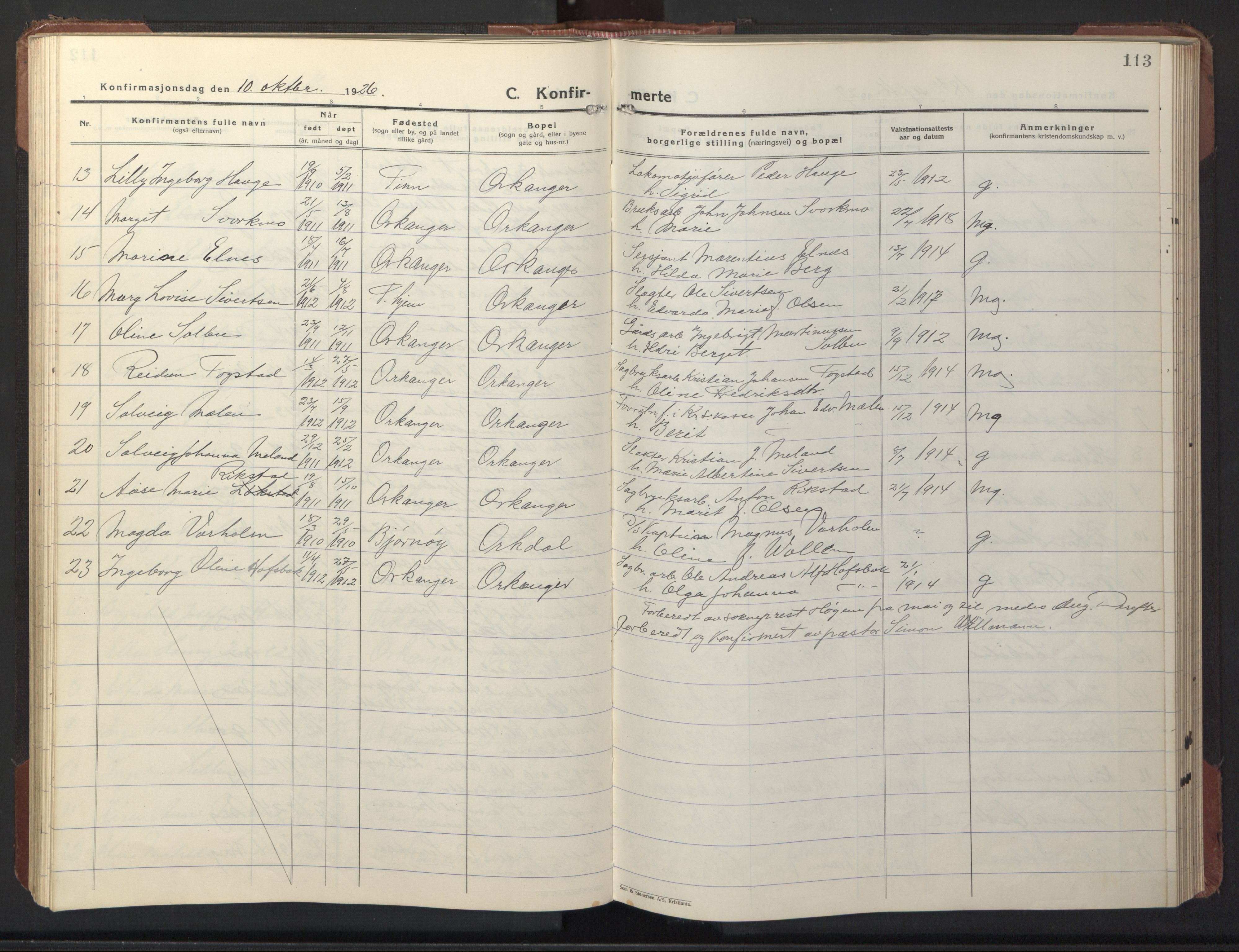 Ministerialprotokoller, klokkerbøker og fødselsregistre - Sør-Trøndelag, SAT/A-1456/669/L0832: Klokkerbok nr. 669C02, 1925-1953, s. 113