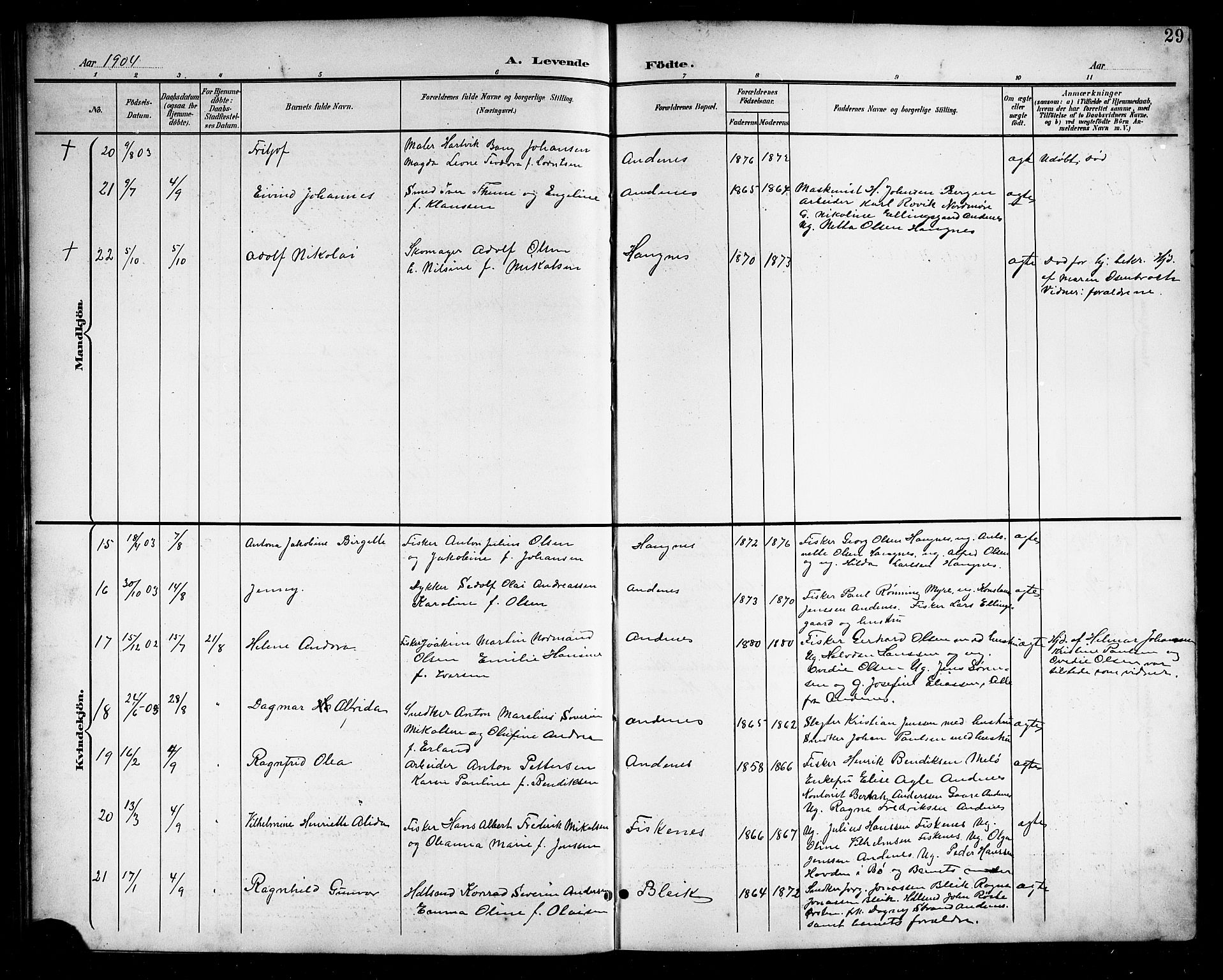 Ministerialprotokoller, klokkerbøker og fødselsregistre - Nordland, AV/SAT-A-1459/899/L1449: Klokkerbok nr. 899C04, 1900-1918, s. 29