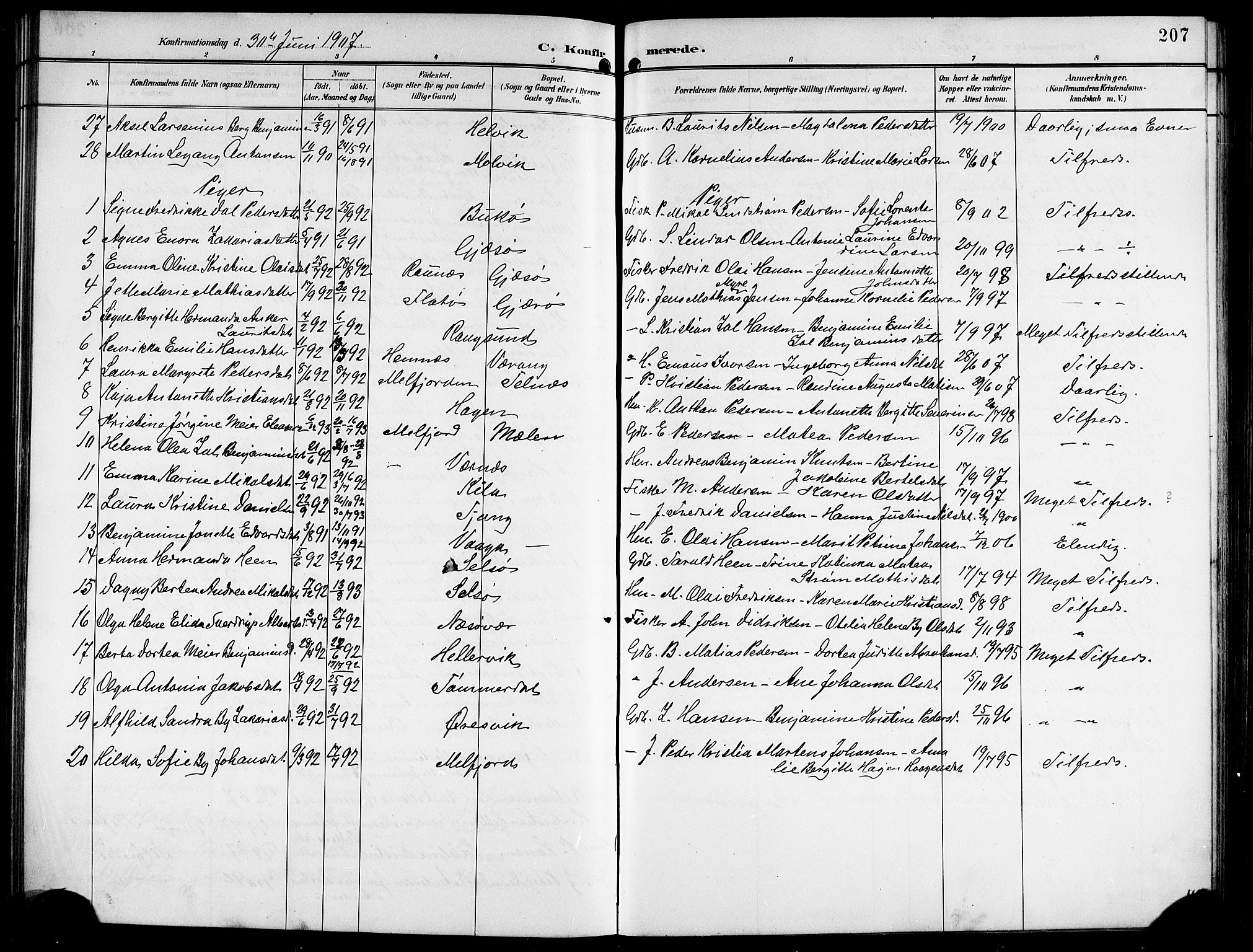 Ministerialprotokoller, klokkerbøker og fødselsregistre - Nordland, AV/SAT-A-1459/841/L0621: Klokkerbok nr. 841C05, 1897-1923, s. 207