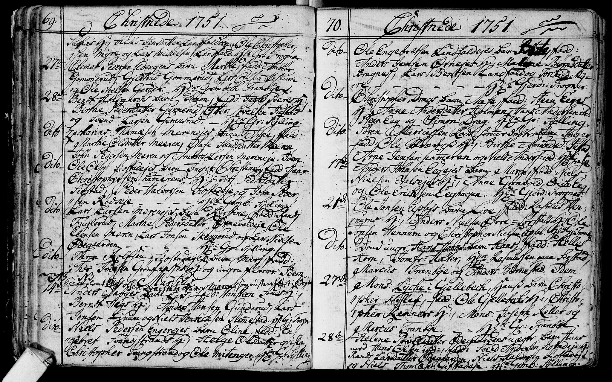Lier kirkebøker, SAKO/A-230/F/Fa/L0004: Ministerialbok nr. I 4, 1749-1764, s. 69-70