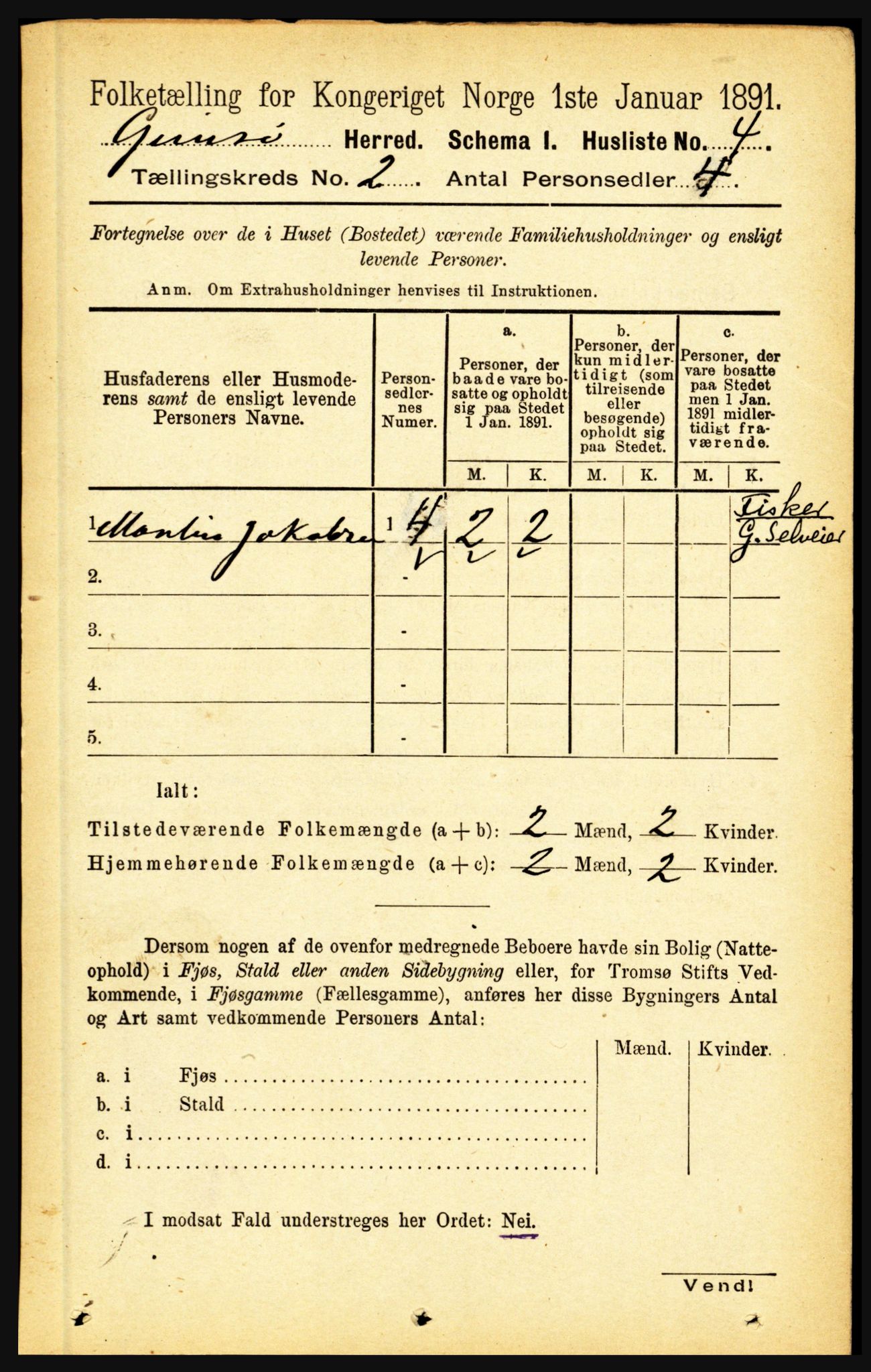 RA, Folketelling 1891 for 1864 Gimsøy herred, 1891, s. 293