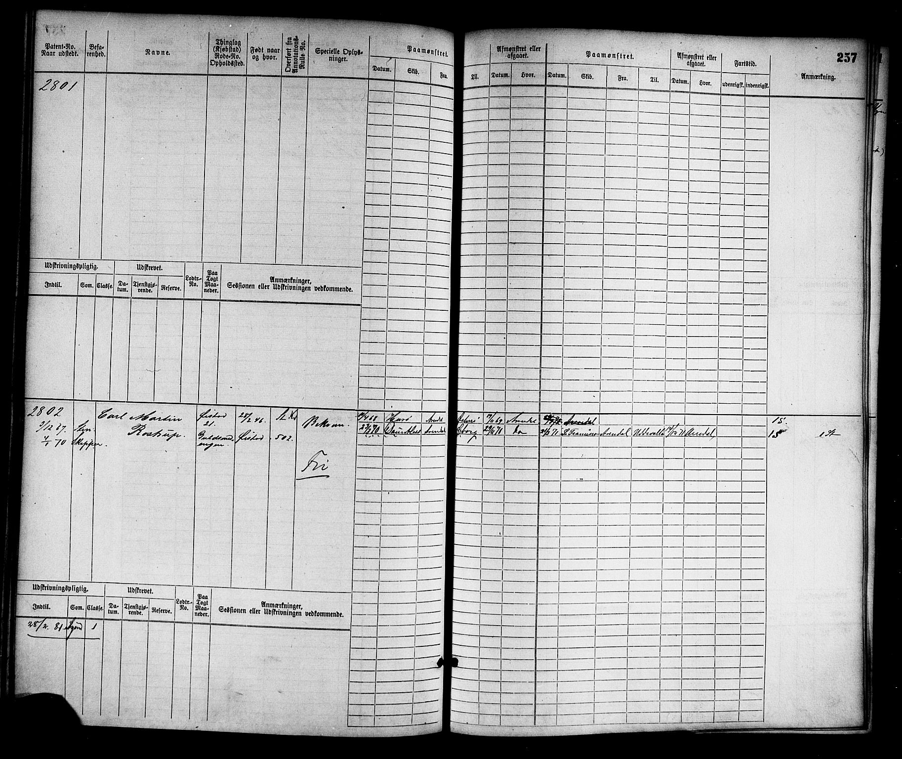 Arendal mønstringskrets, AV/SAK-2031-0012/F/Fb/L0013: Hovedrulle nr 2291-3044, S-11, 1868-1885, s. 261