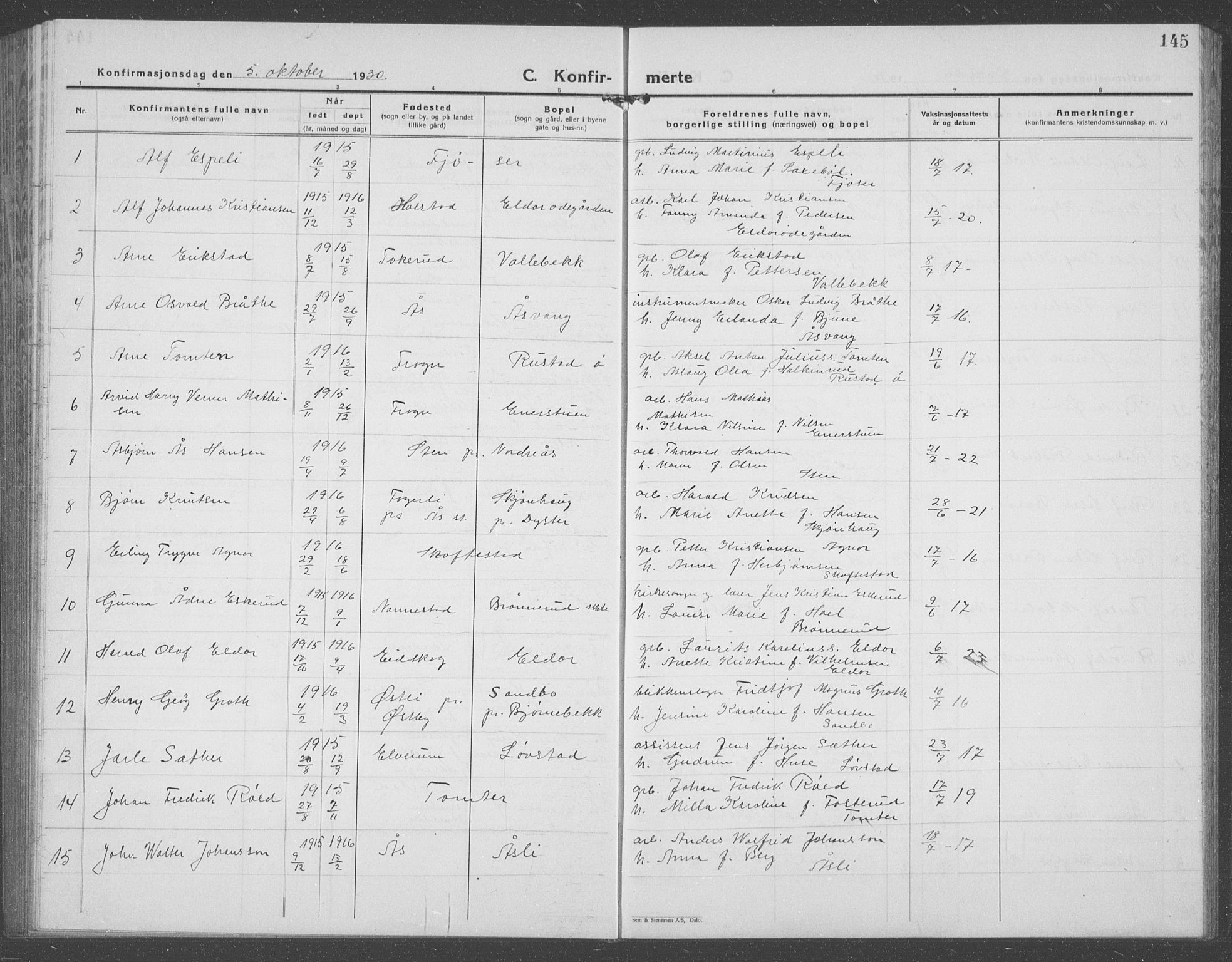 Ås prestekontor Kirkebøker, SAO/A-10894/G/Ga/L0006: Klokkerbok nr. I 6, 1925-1940, s. 145