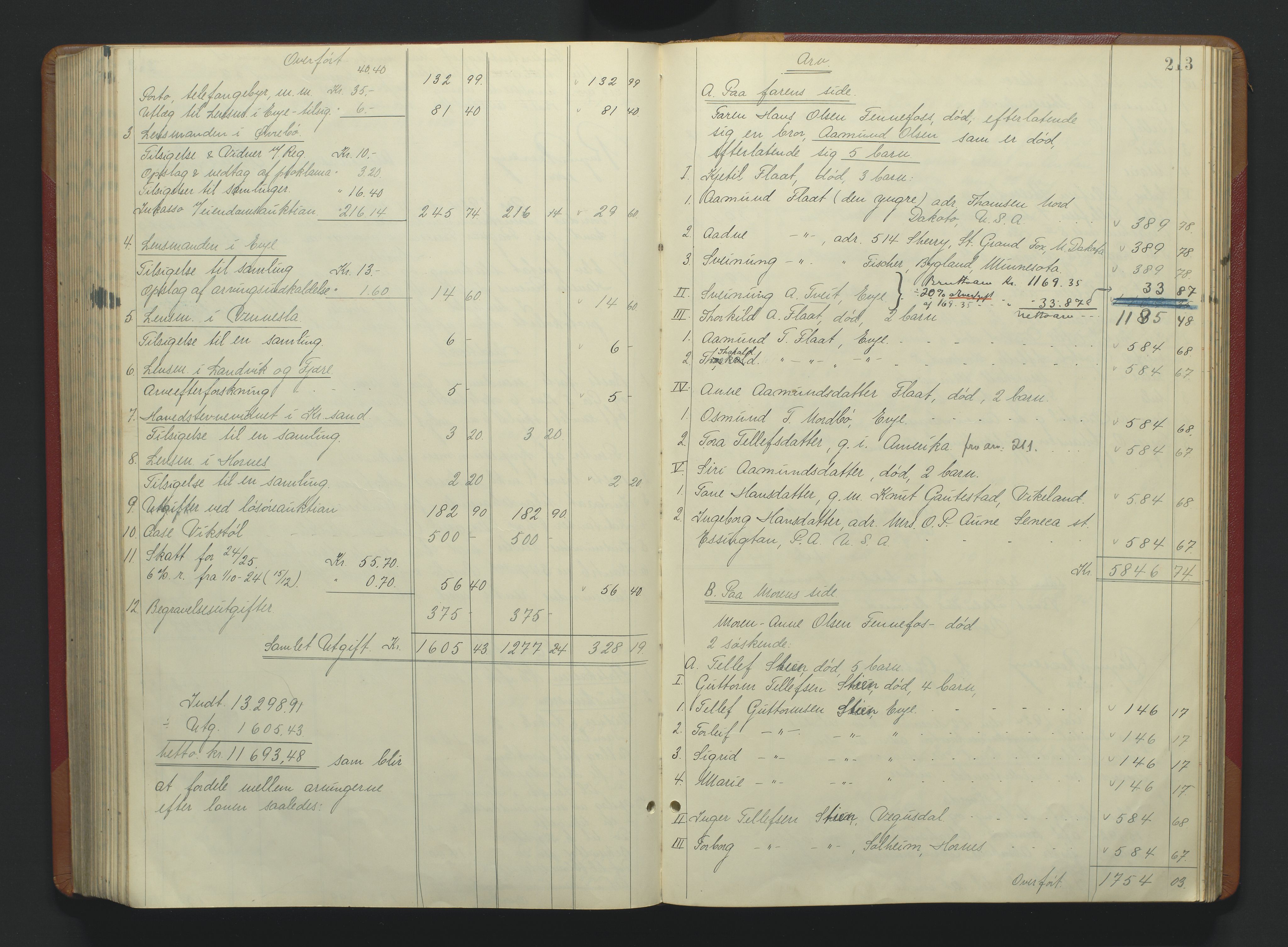 Torridal sorenskriveri, AV/SAK-1221-0012/H/Hc/L0037: Skifteutlodningsprotokoll med navneregister nr. 6, 1918-1927, s. 213