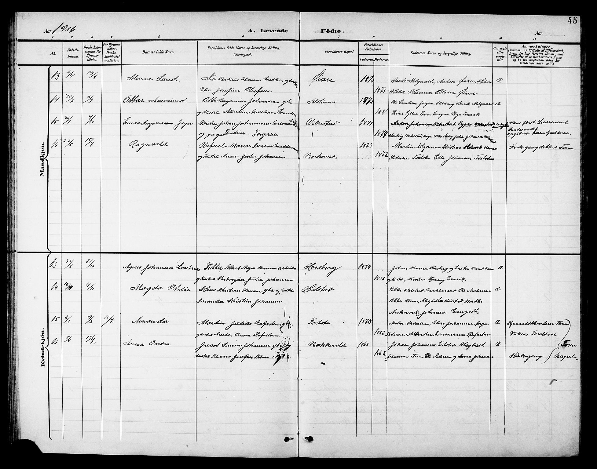 Ministerialprotokoller, klokkerbøker og fødselsregistre - Nordland, SAT/A-1459/810/L0161: Klokkerbok nr. 810C04, 1897-1910, s. 45