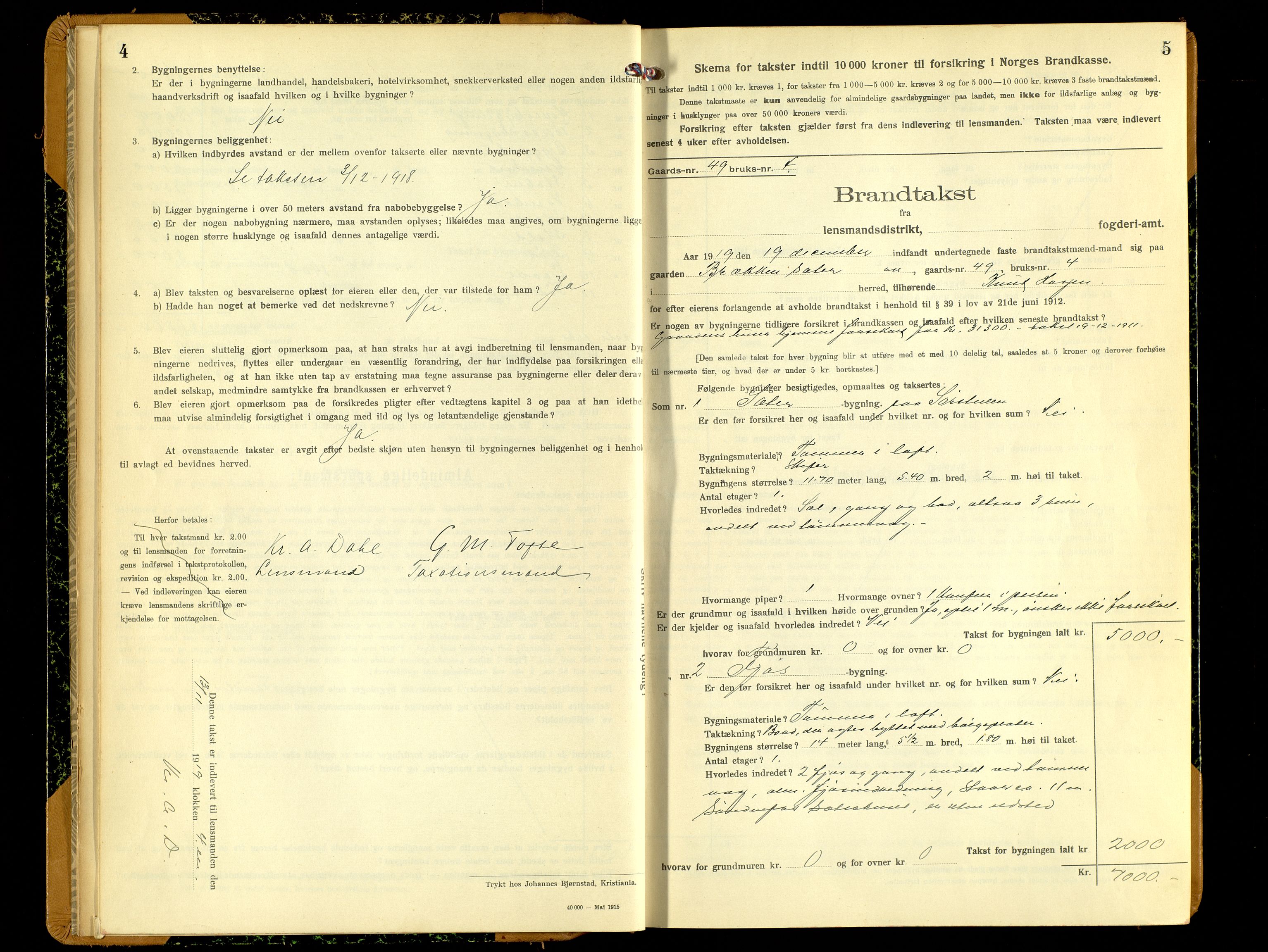 Norges Brannkasse, Ringebu, AV/SAH-NBRANR-037/F/L0006: Branntakstprotokoll, 1919-1955, s. 4-5