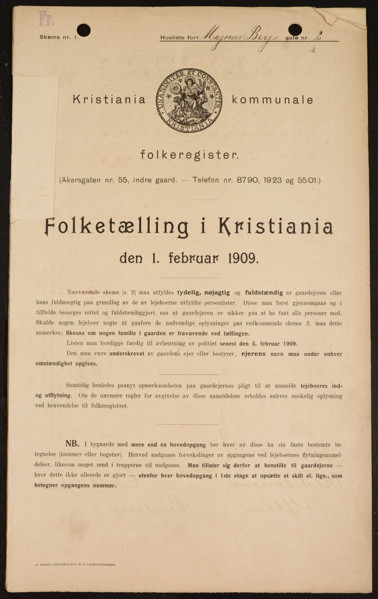 OBA, Kommunal folketelling 1.2.1909 for Kristiania kjøpstad, 1909, s. 53699