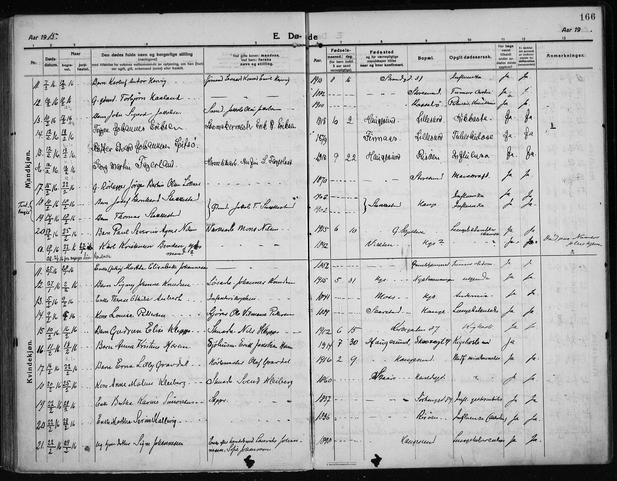 Haugesund sokneprestkontor, AV/SAST-A -101863/H/Ha/Haa/L0009: Ministerialbok nr. A 9, 1914-1929, s. 166