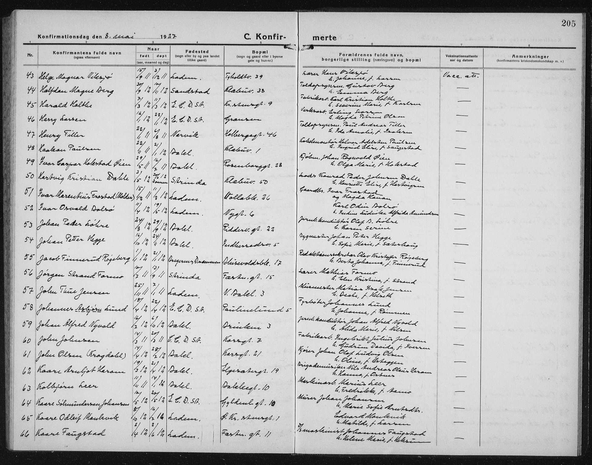 Ministerialprotokoller, klokkerbøker og fødselsregistre - Sør-Trøndelag, SAT/A-1456/604/L0227: Klokkerbok nr. 604C10, 1923-1942, s. 205