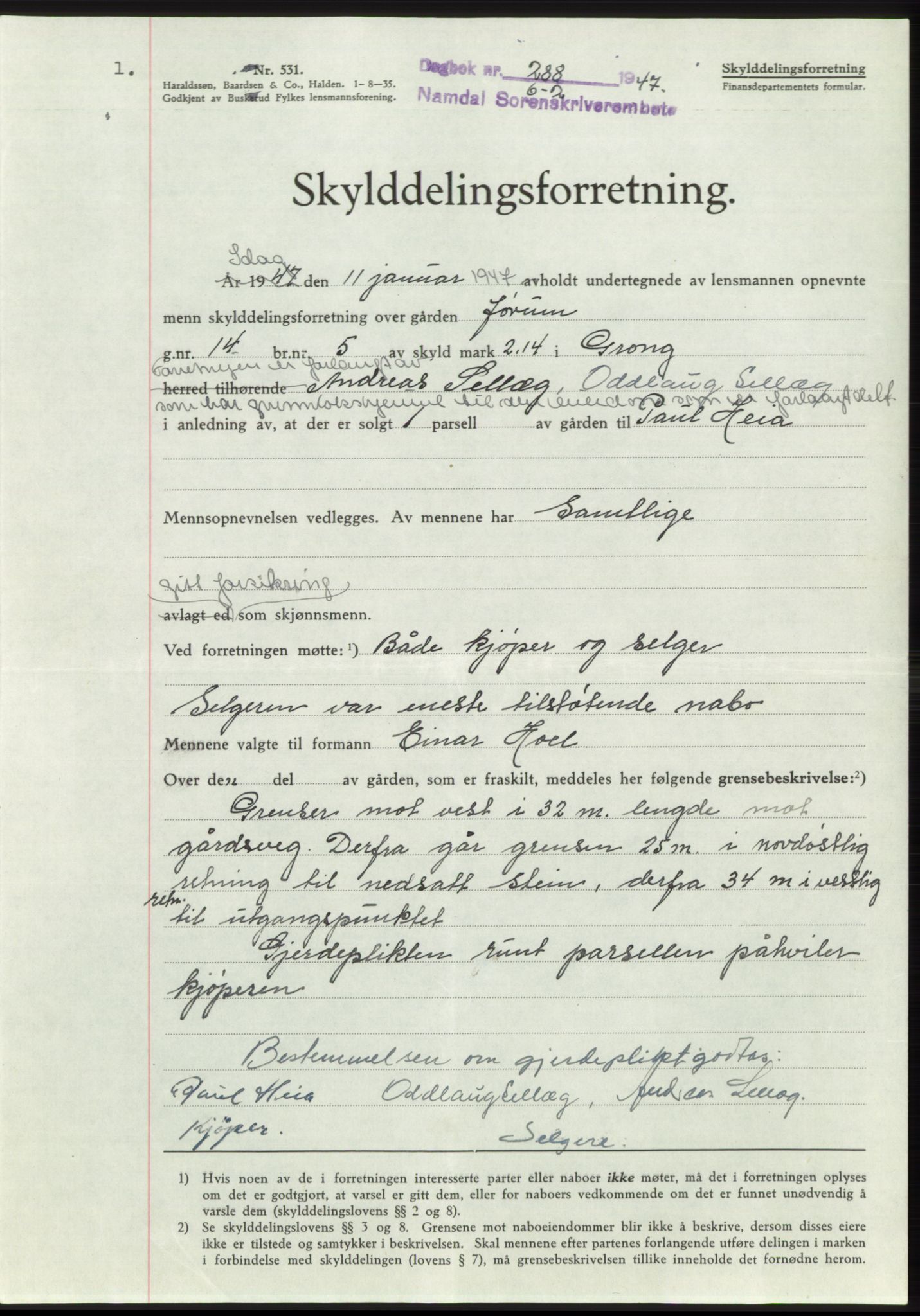 Namdal sorenskriveri, SAT/A-4133/1/2/2C: Pantebok nr. -, 1946-1947, Dagboknr: 288/1947