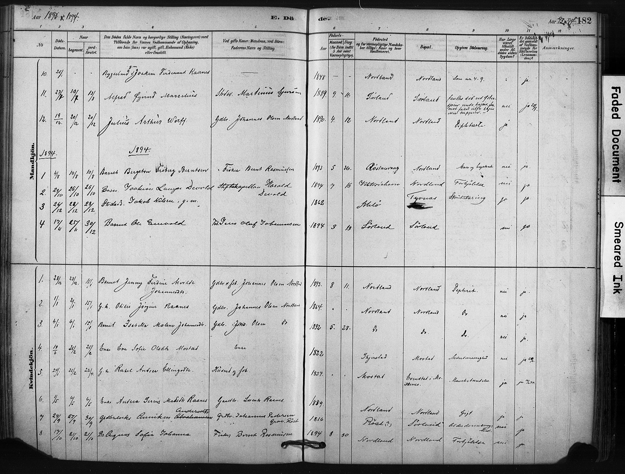 Ministerialprotokoller, klokkerbøker og fødselsregistre - Nordland, AV/SAT-A-1459/807/L0122: Ministerialbok nr. 807A05, 1880-1902, s. 182