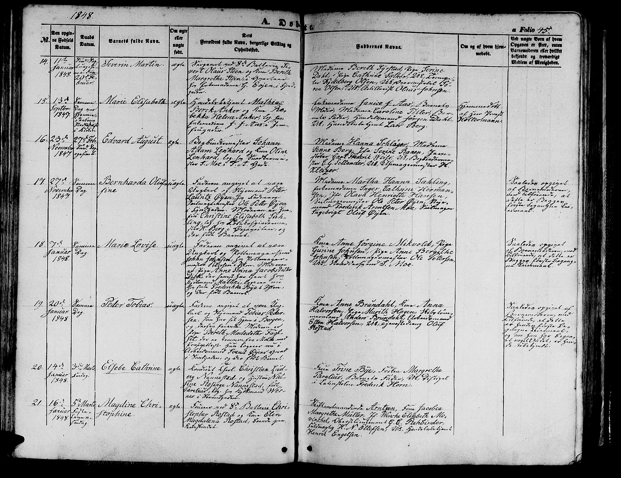 Ministerialprotokoller, klokkerbøker og fødselsregistre - Sør-Trøndelag, AV/SAT-A-1456/602/L0137: Klokkerbok nr. 602C05, 1846-1856, s. 45