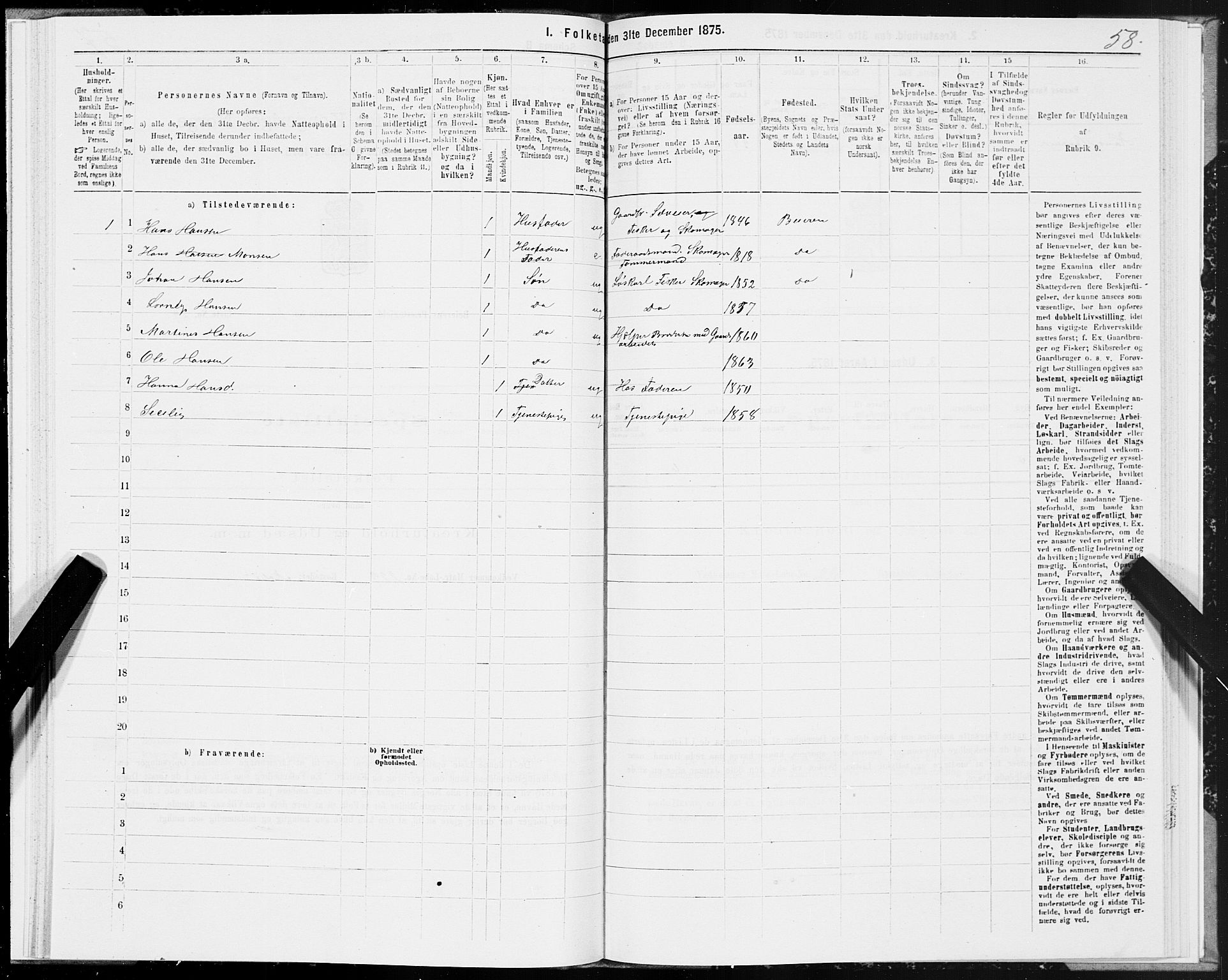 SAT, Folketelling 1875 for 1839P Beiarn prestegjeld, 1875, s. 1058