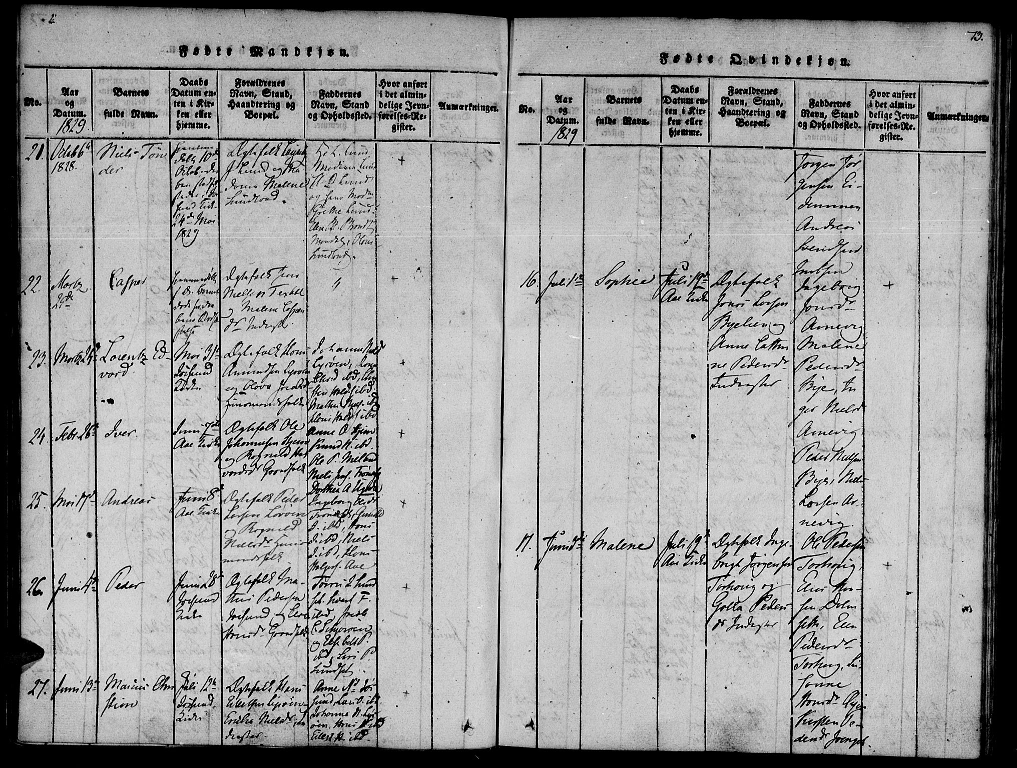 Ministerialprotokoller, klokkerbøker og fødselsregistre - Sør-Trøndelag, SAT/A-1456/655/L0675: Ministerialbok nr. 655A04, 1818-1830, s. 73